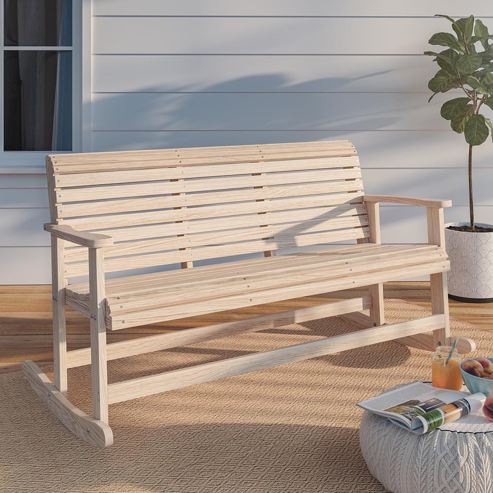 LA Swings Roll Back Outdoor Rocking Bench - Patio Garden Swing Chair with Weather-Resistant Cushions for Relaxing in Backyard, Porch or Deck