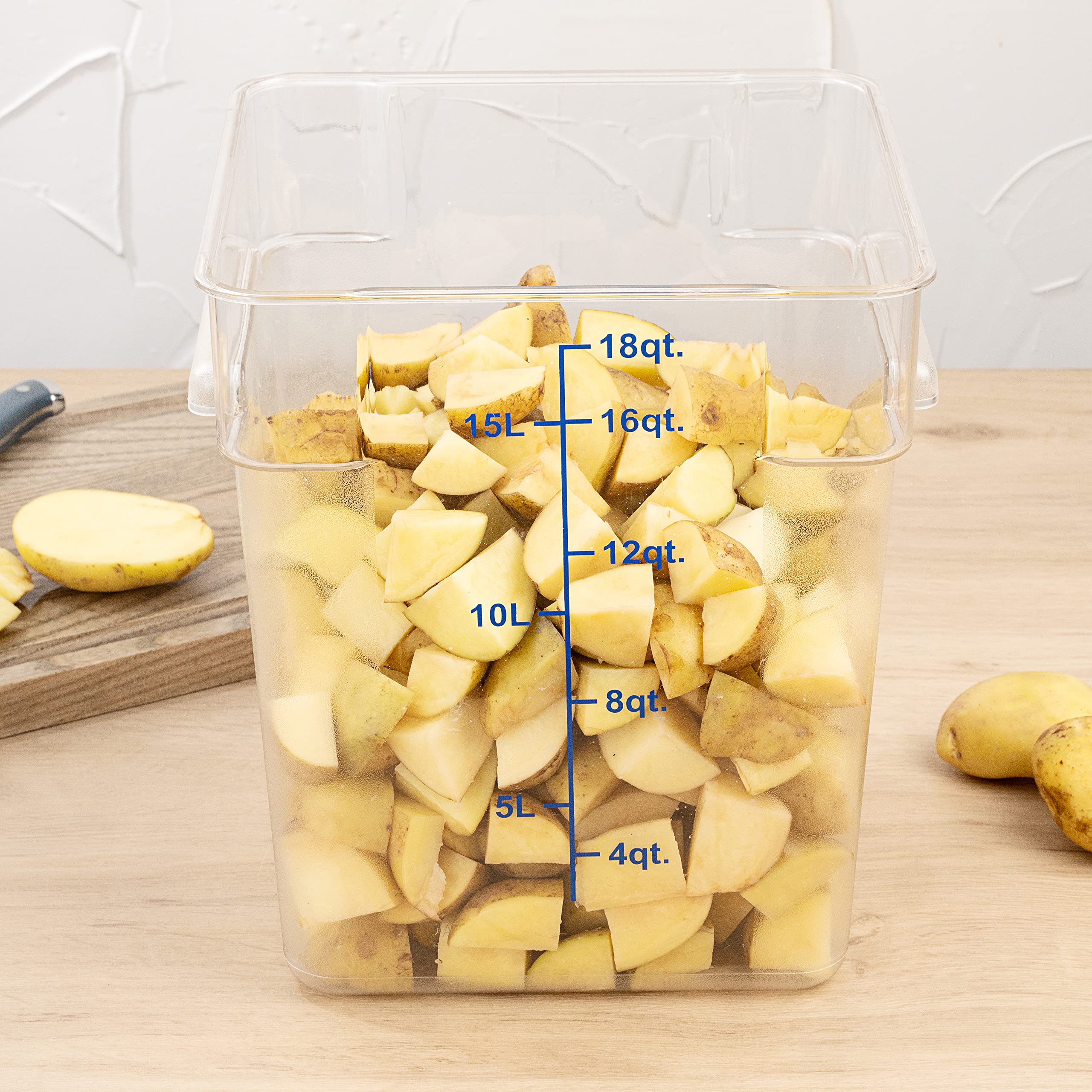 Restaurantware Met Lux 18 Quart Brine Buckets - 10 Pack Square Marinating Containers with Volume Markers, Built-In Handles | Clear & Blue Plastic Dough Rising Buckets | Freezer-Safe Lids Sold Separately | Perfect for Commercial Kitchens, Home Baking, and Food Storage