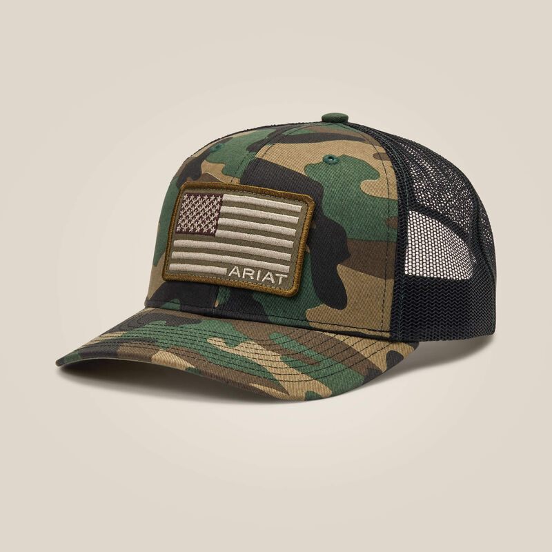 Ariat Camo Flag Cap - Adjustable Baseball Hat for Men & Women - Hunting, Outdoor, Sports, Casual Wear