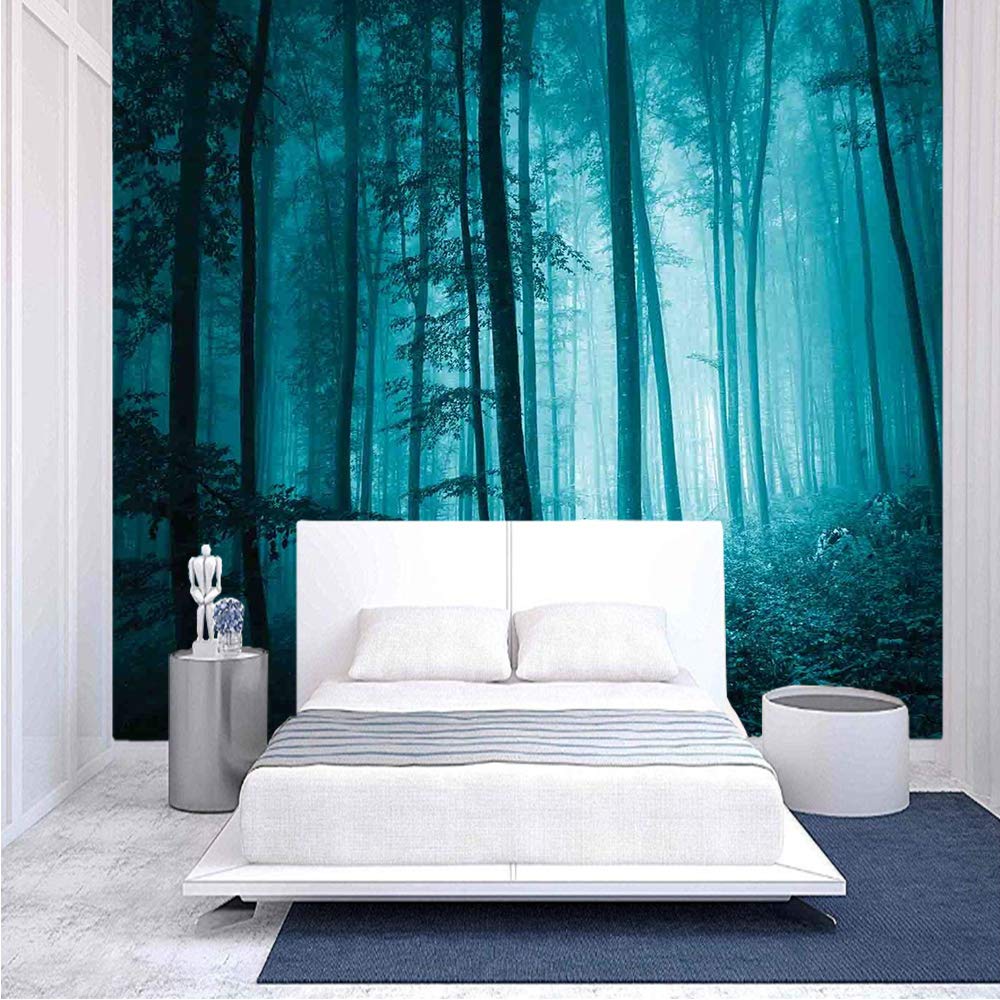 96x69 Inches Self-Adhesive Removable Wallpaper - Magic Foggy Dark Forest Landscape Peel & Stick Wall Mural for Home & Office Decor | Large Monochromatic Foliage Artwork | Perfect for Living Room, Bedroom, or Workspace Wall Covering