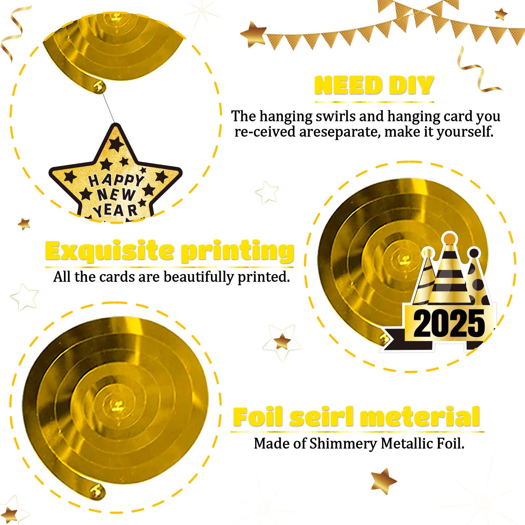 2025 New Year Party Decorations - Happy New Year Banner, Hanging Swirl Decor for Christmas & New Year Celebrations | Perfect for Home, Office & Holiday Parties
