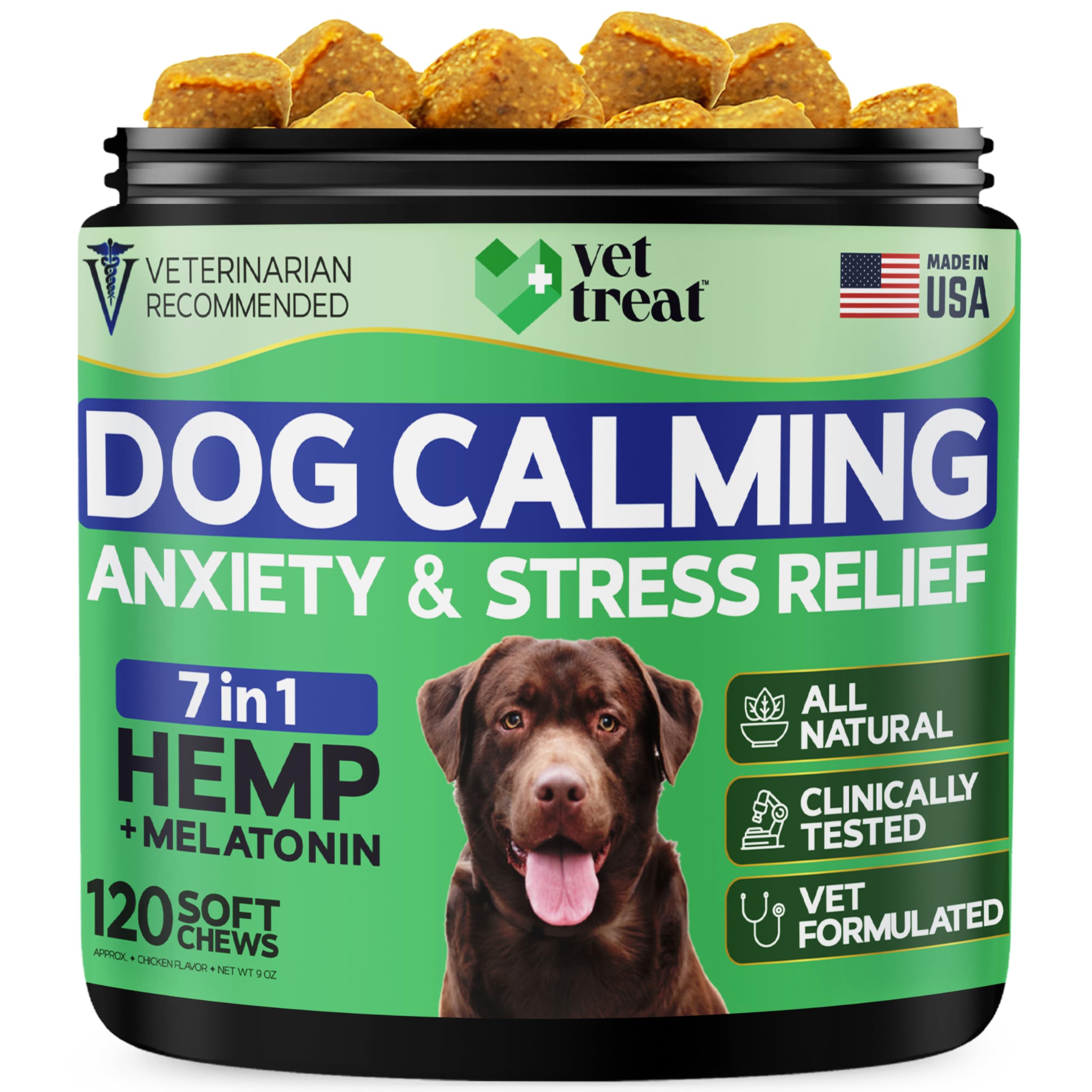 Organic Hemp Calming Chews for Dogs - Natural Anxiety Relief with Hemp Oil & Melatonin - Made in USA - Helps with Separation Anxiety, Excessive Barking & Travel Stress - 120 Chicken Flavor Soft Treats - Perfect for Nervous Dogs, Vet Visits, Thunderstorms & Fireworks