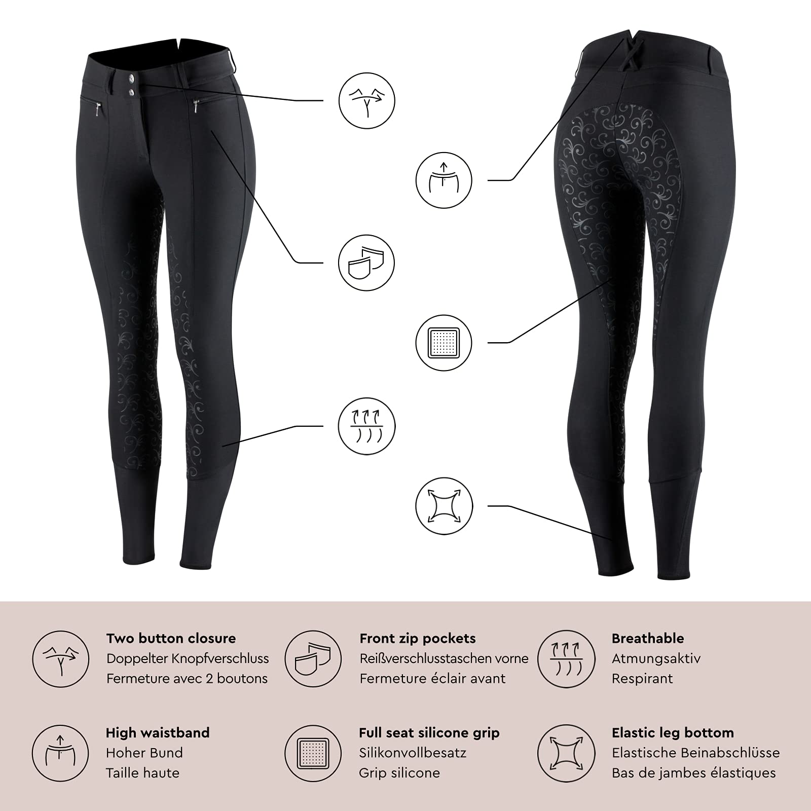 HORZE Angelina Women's Silicone Full Seat Breeches - Equestrian Riding Pants for Comfort & Grip in Horseback Riding, Training & Show Jumping
