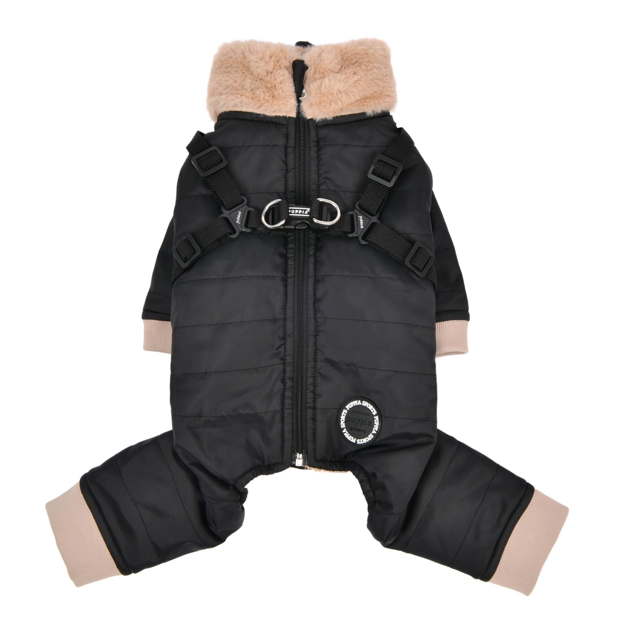 Puppia Everson Winter Dog Jumpsuit with Integrated Harness - Warm Coat for Small & Medium Dogs, Black, X-Large - Perfect for Cold Weather Walks & Outdoor Adventures
