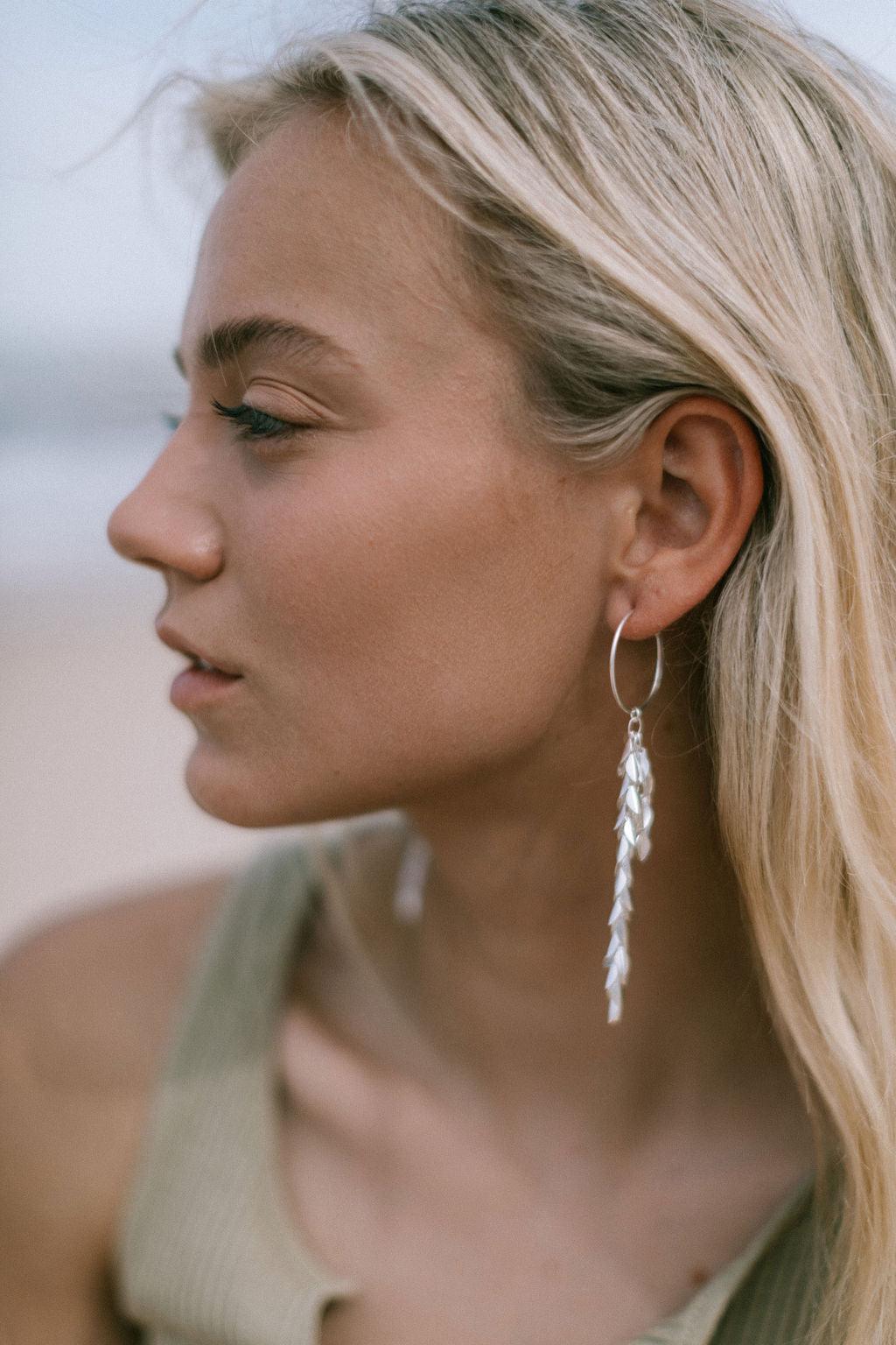 Sterling Silver 2 Strand Multi Leaf Hoop Earrings - Elegant Nature-Inspired Jewelry for Women, Perfect for Everyday Wear, Parties and Special Occasions