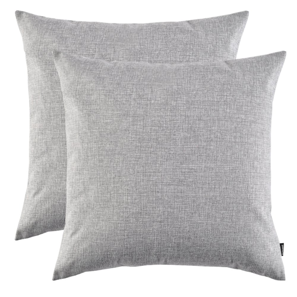 Artcest Set of 2 Kids Decorative Burlap Linen Throw Pillow Covers 12x12 Inch - Soft Grey Square Cushion Cases for Sofa, Couch, Bed, Nursery & Playroom Decor
