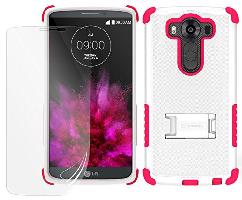 Rugged LG V10 Case with Kickstand & Screen Protector - White/Pink for H961N/H900/H901/VS990/F600 - Perfect for Outdoor & Daily Use