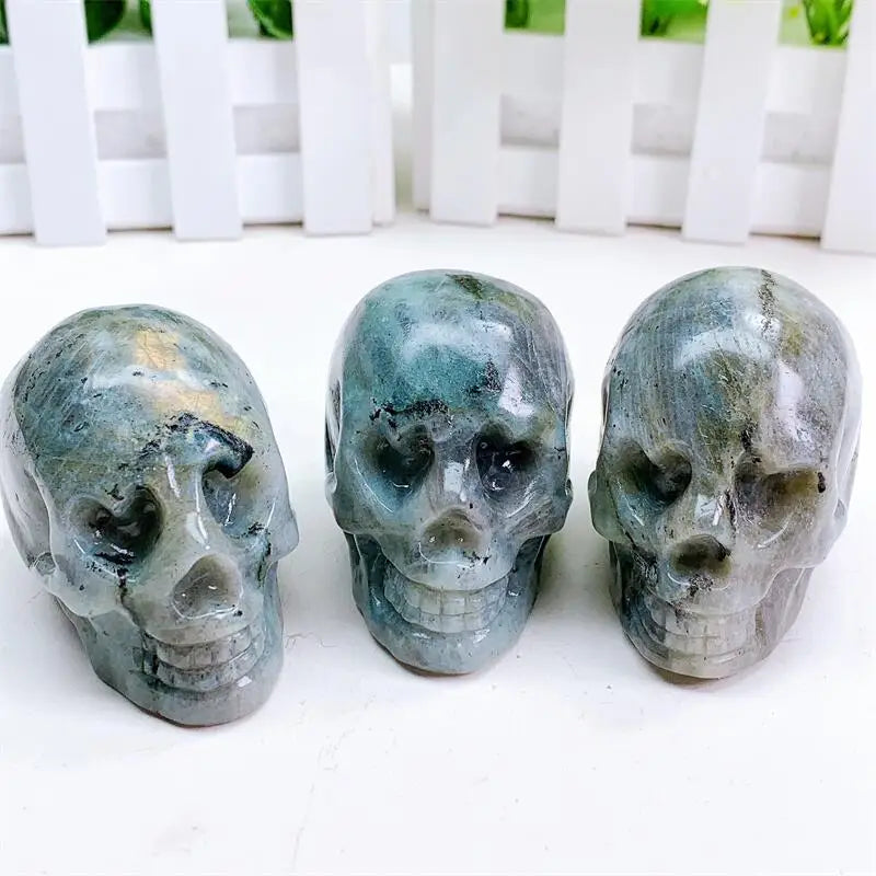 7CM Natural Labradorite Stone Heart Eye Skull Crystal Hand Carved Statue - Reiki Healing, Spiritual Decor, Halloween Gift (1PC) - Perfect for Meditation Spaces, Altars & Gothic Home Decor