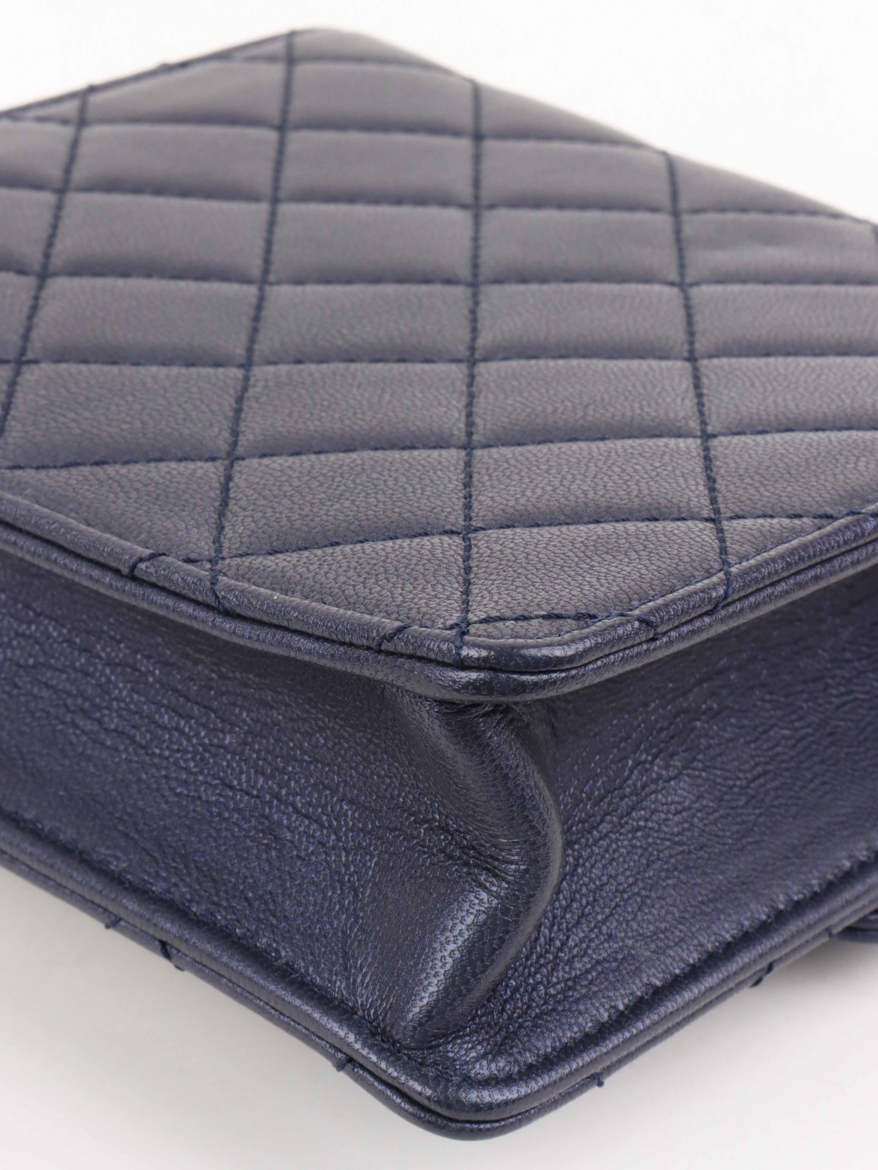 Chanel Navy Iridescent Pearl-Embellished Flap Bag - Luxury Crossbody Purse for Women | Perfect for Evening Parties, Date Nights & Special Occasions