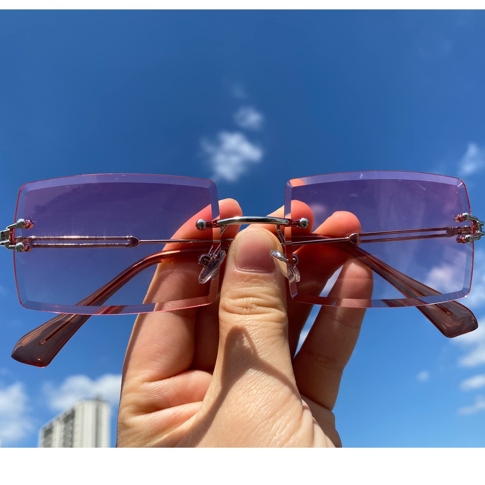 Fashionable Small Rectangle Sunglasses for Women - Ultralight Candy Color Rimless UV Protection Ocean Sun Glasses | Perfect for Beach, Driving & Outdoor Activities
