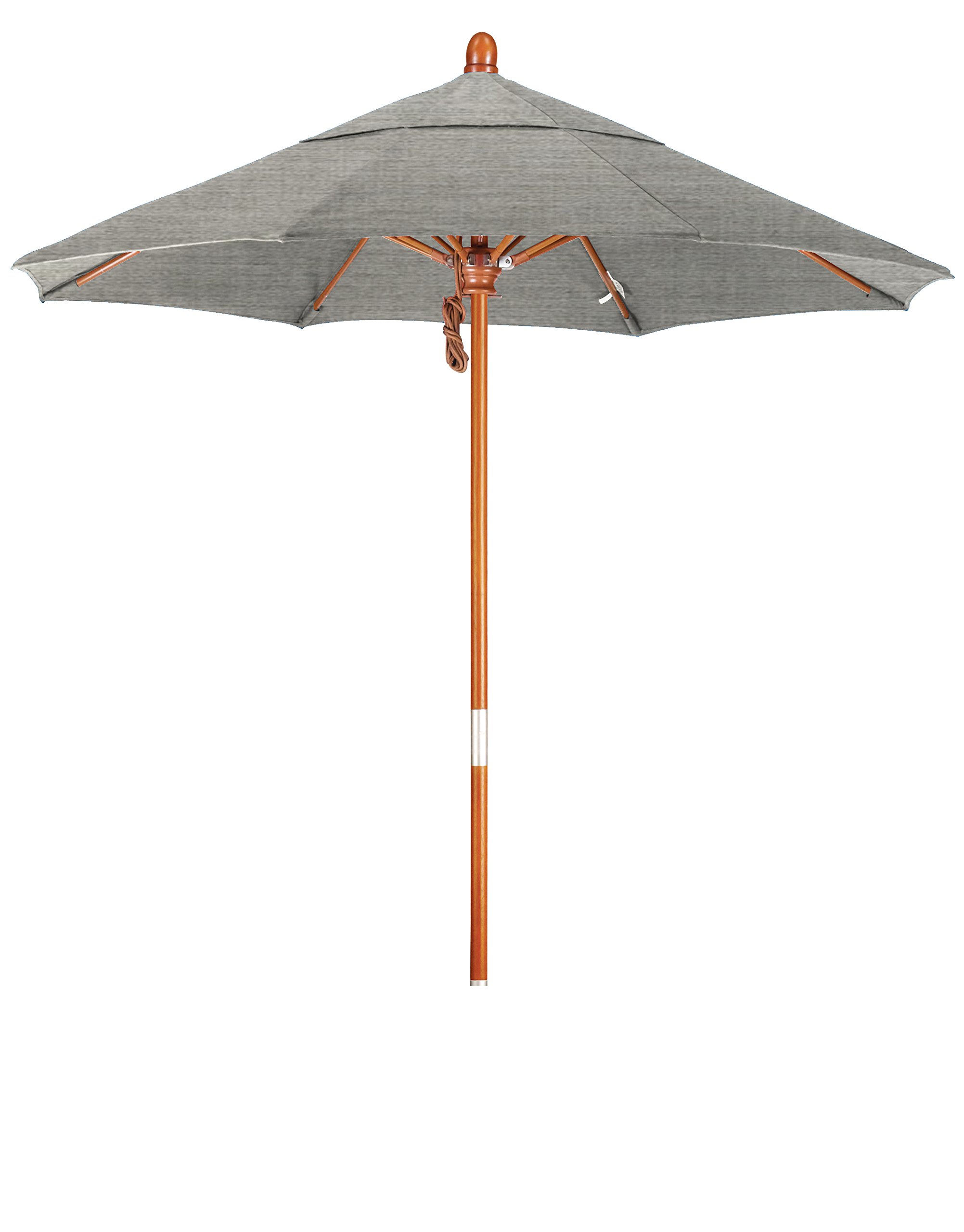 California 7.5' Round Wooden Market Umbrella with Push-Open Pin Stop Mechanism - Sunbrella Granite Fabric for Patio, Garden, and Outdoor Dining Protection