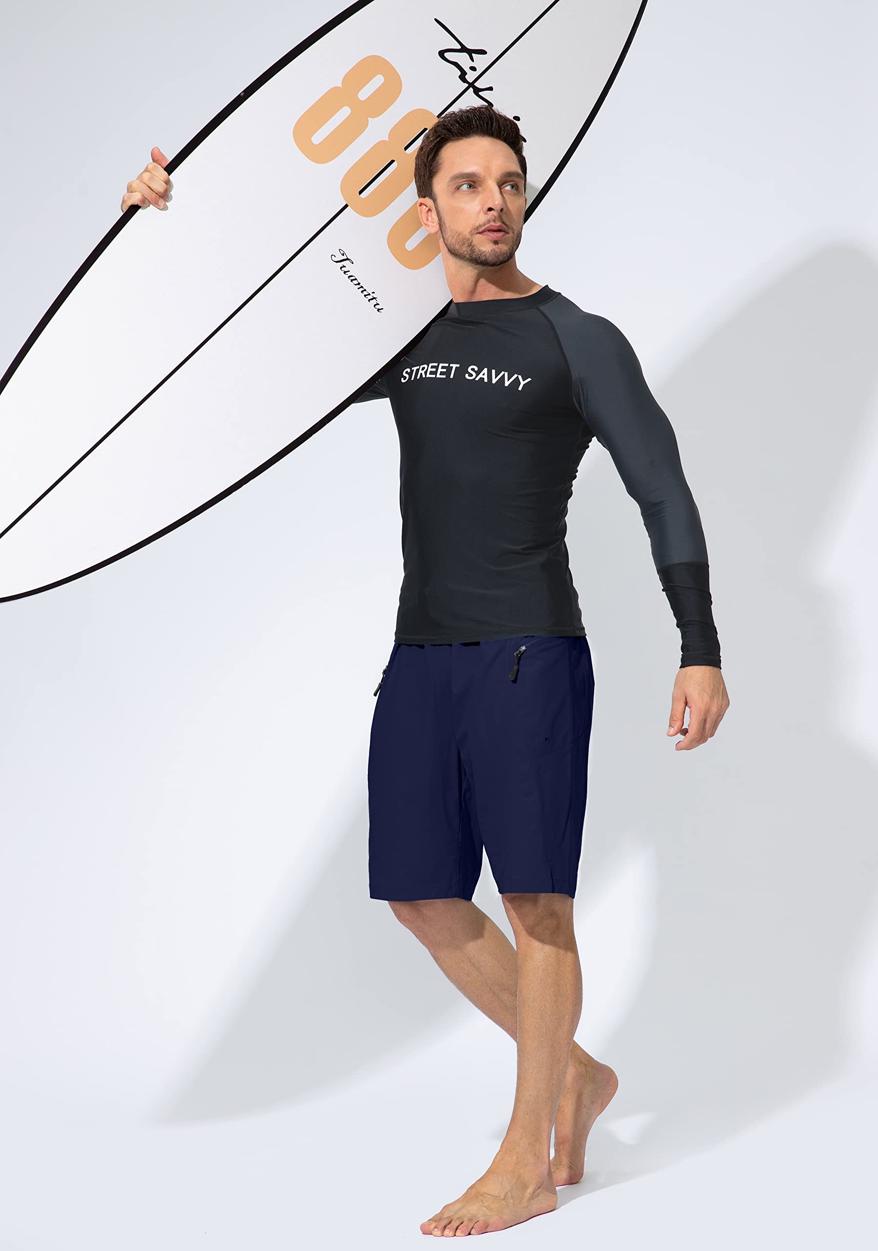 **Men's Quick Dry Swim Trunks with Zipper Pockets - No Mesh Liner Board Shorts for Beach, Pool & Water Sports**