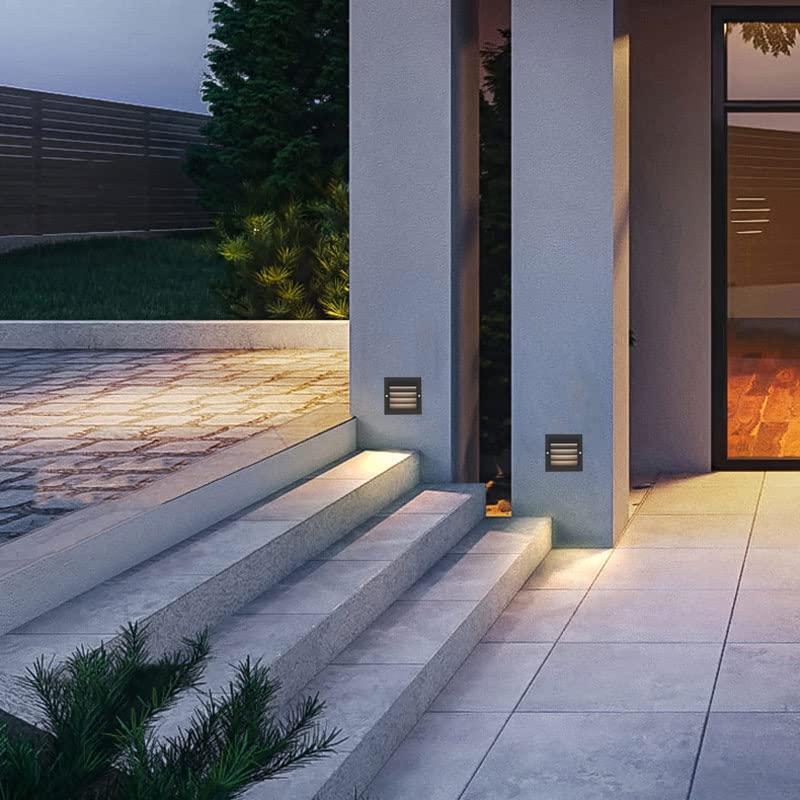ZONK 120V Hardwired Outdoor Step Lights - Waterproof LED Deck Stair Lighting Fixture for House, Patio & Stairway - 4000K Neutral White Light with Black Plastic Finish - Perfect for Outdoor Steps, Pathways & Garden Lighting