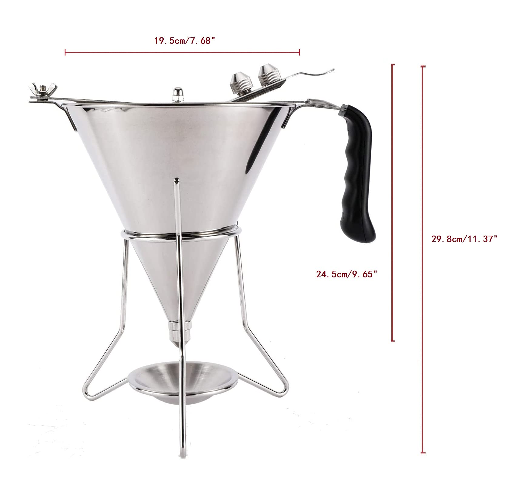 Premium Stainless Steel Cake Decorating Funnel with Stand & 3 Nozzles - 7.68