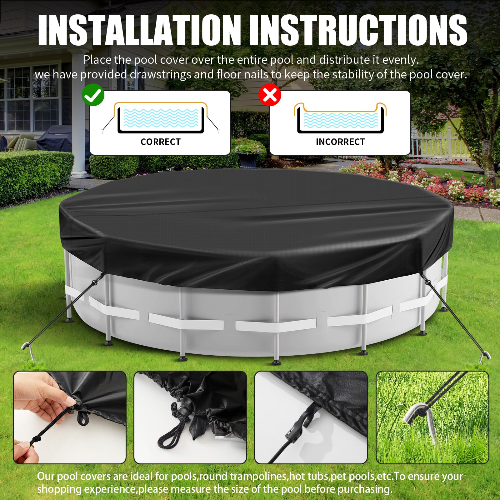 10 Ft Round Solar Pool Cover for Above Ground Pools - Heavy Duty Waterproof & Dustproof Swimming Pool Cover with Accessories (Black) - Perfect for Summer Protection & Heat Retention