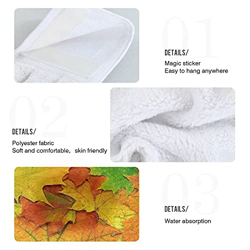 2 Pack Super Absorbent Hanging Kitchen Towels with Loop - Soft Coral Velvet Dish Towels for Kitchen & Bathroom | Autumn Maple Leaves Design | Perfect as Washcloths, Hand Towels & Tie Towels for Home Decor