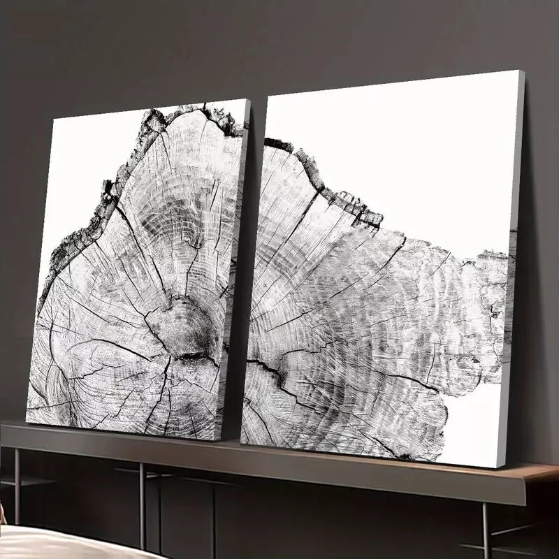 2Pcs Nordic Style Framed Canvas Wall Art - 50x75cm Log Slices Decorative Painting - High Quality Print - Ready to Hang - Perfect for Living Room, Bedroom & Office Decor