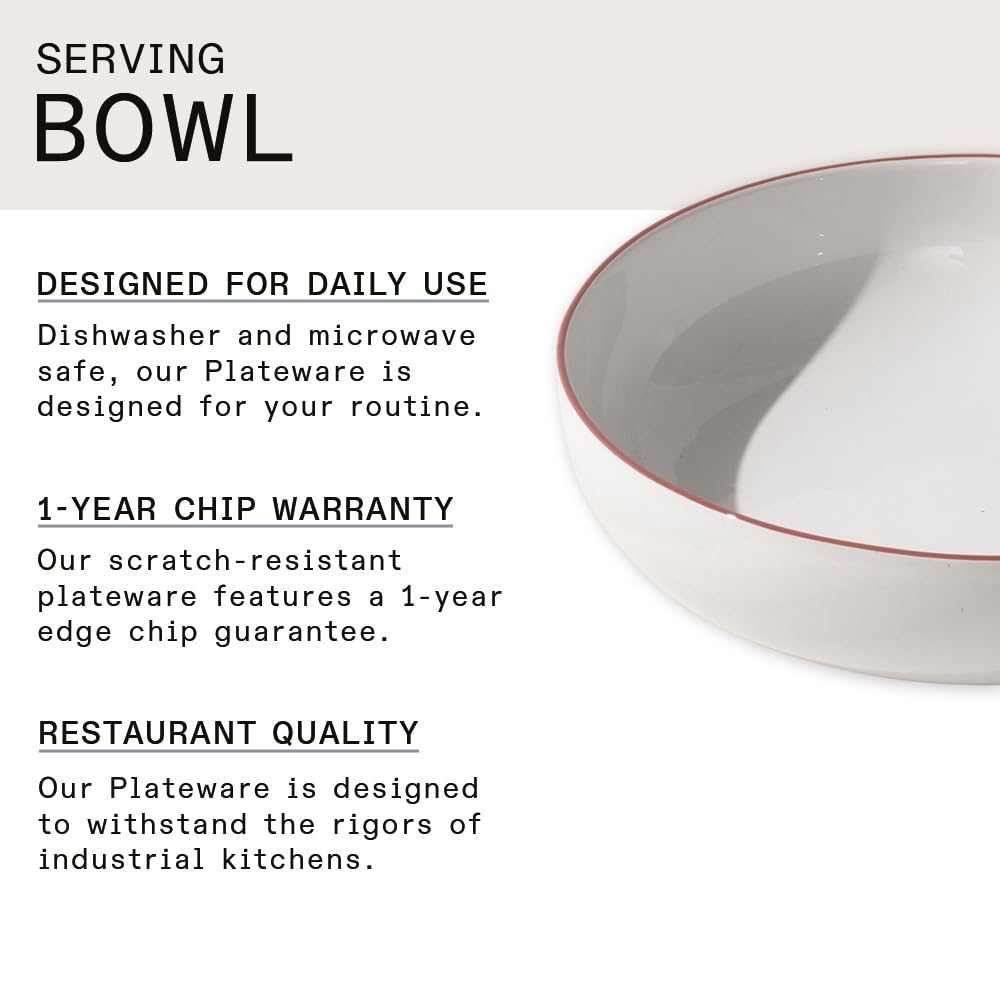 Premium Porcelain Serving Bowl - White with Red Rim - Made in England - Elegant Dinnerware for Entertaining & Special Occasions