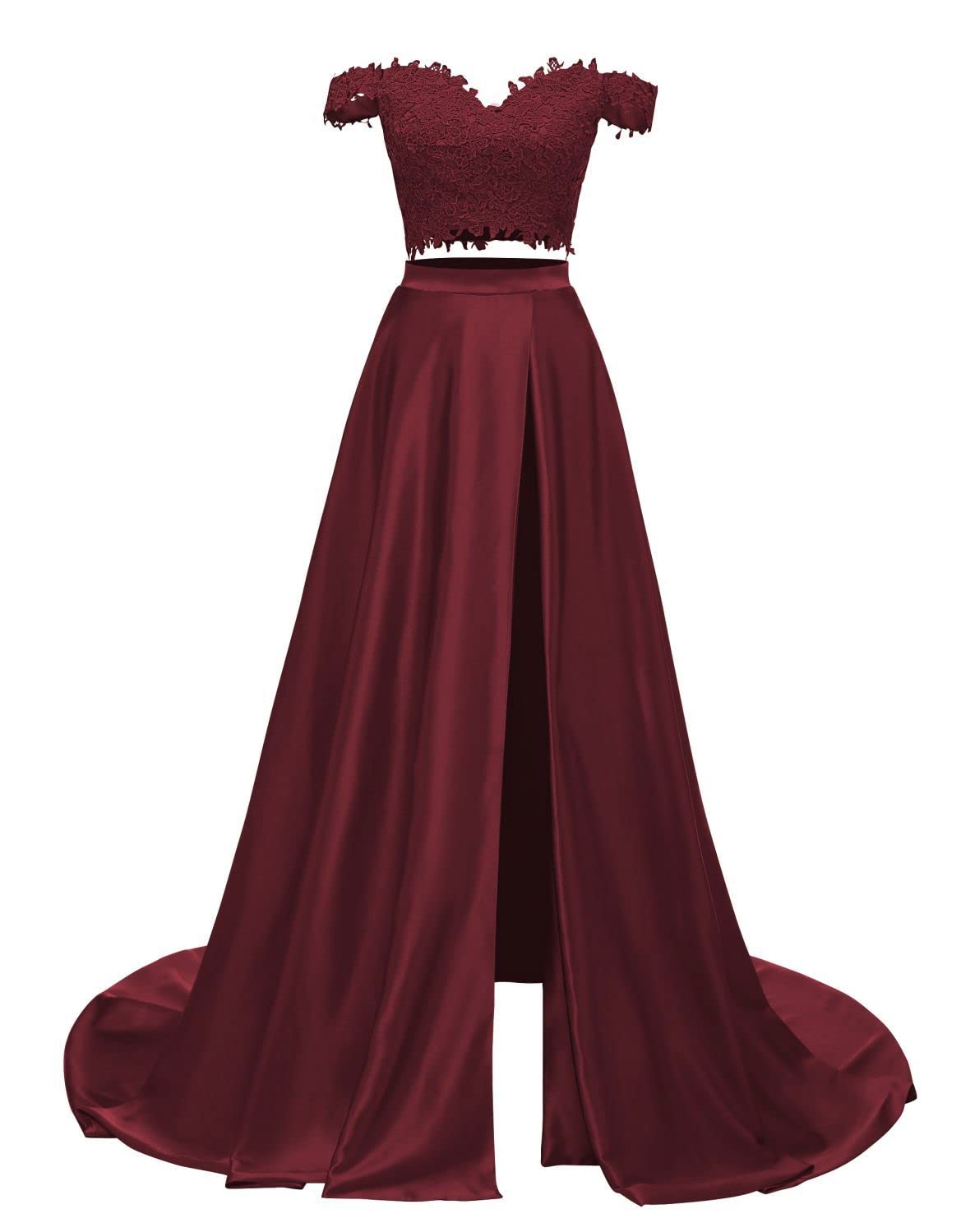 Elegant Long Lace Satin Prom Dresses for Women - 2 Piece Formal Evening Gowns for Homecoming, Wedding, and Special Occasions