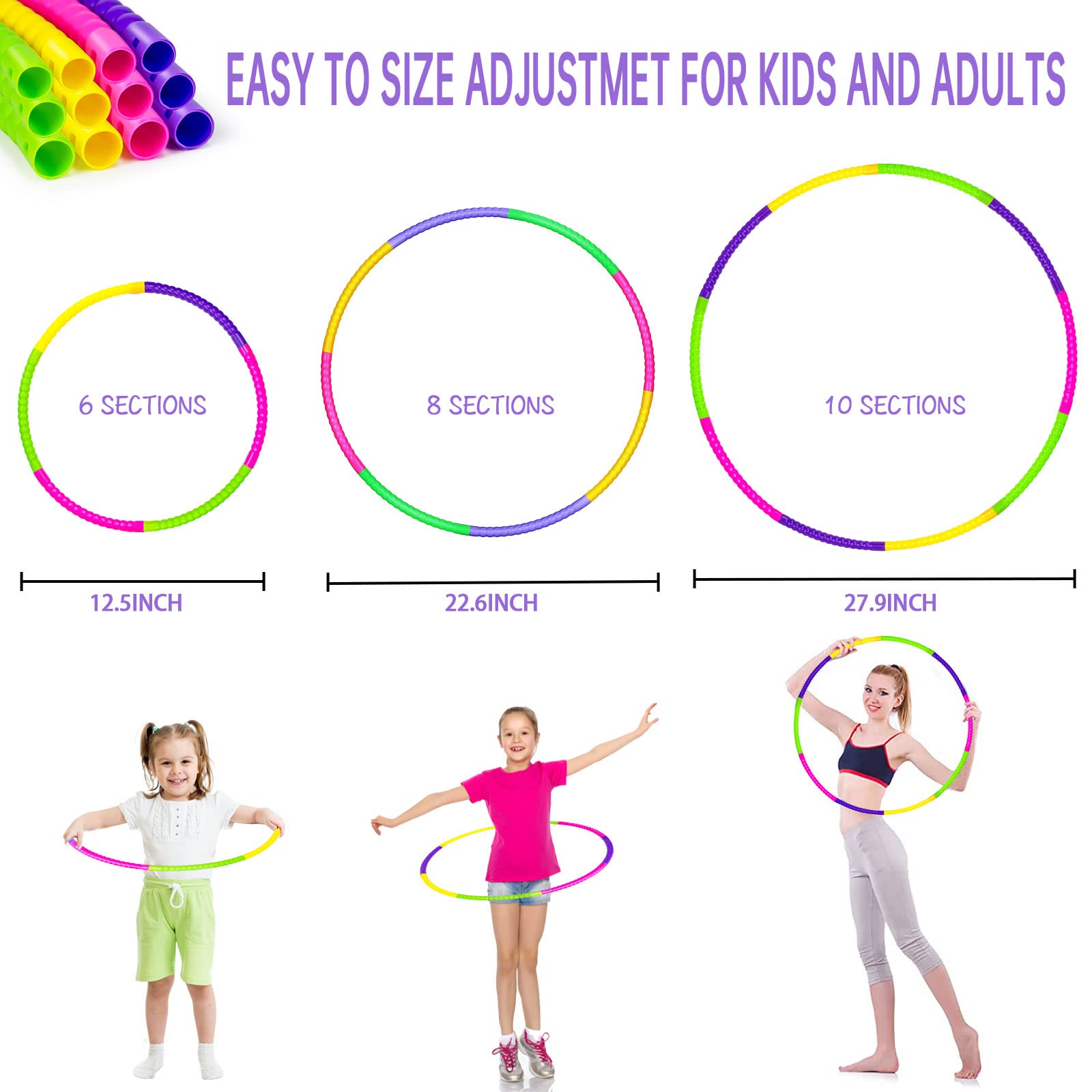Hymaz Adjustable Kids & Adult Exercise Hoops - 4p/8p Detachable Plastic Rings with Weight for Gymnastics, School Sports & Outdoor Games - Perfect for Classroom Activities, Family Fitness & Playtime Fun