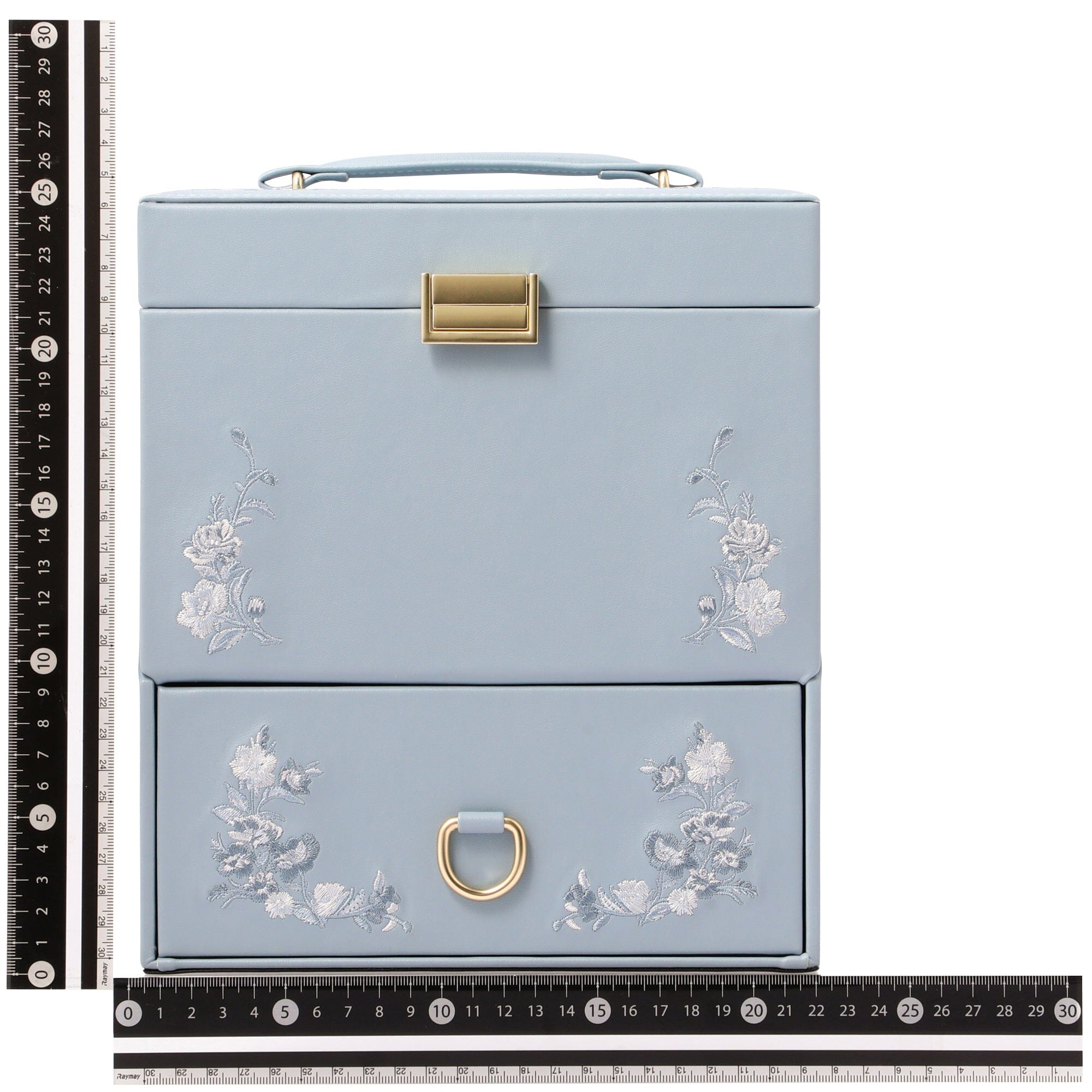 Blue Floral Embroidery Cosmetic Box - Elegant Storage for Makeup, Jewelry & Travel Essentials | Perfect for Vanity, Gift & Organizing Beauty Accessories