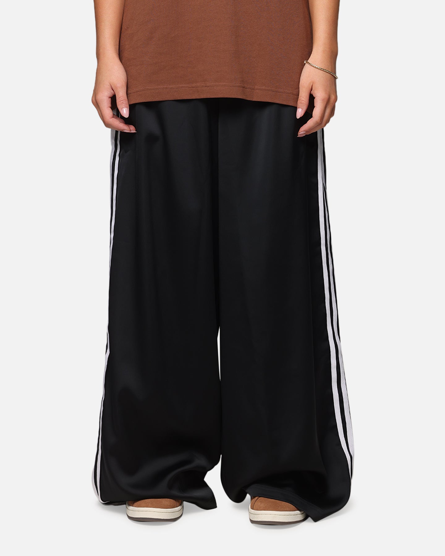Adidas Women's Satin Wide Leg Lounge Pants - Black | Comfortable High-Waisted Yoga Pants for Workout, Travel & Casual Wear