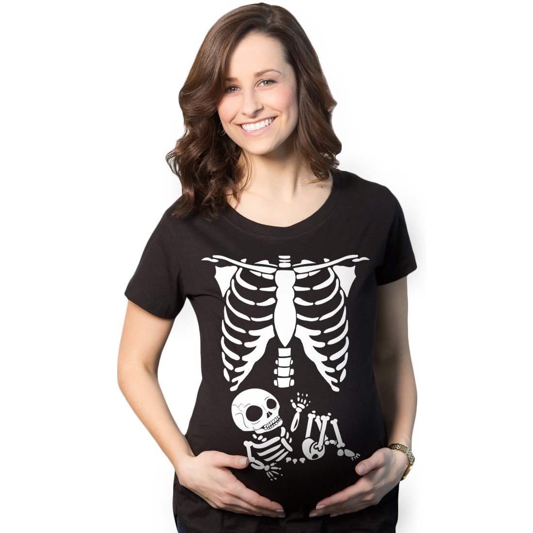 Funny Maternity Skeleton Baby Monster Pumpkin T-Shirt - Cute Pregnancy Halloween Tee for Women - Perfect for Halloween Parties, Pregnancy Announcements & Photo Shoots