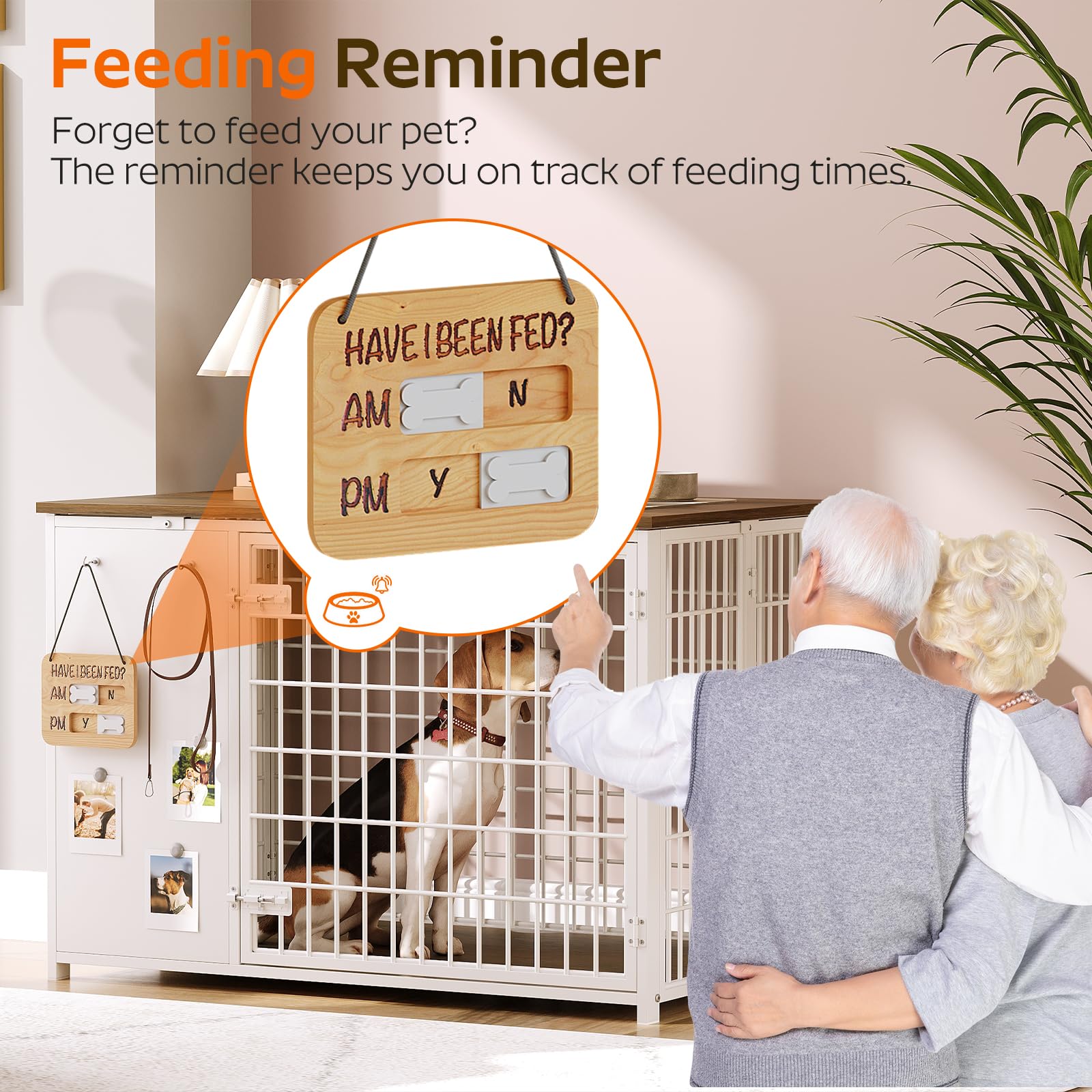Foldable Dog Crate Furniture - Heavy Duty Wooden Dog Kennel with DIY Frame & Hooks - Indoor Dog Cage End Table for Small & Medium Dogs (White/Walnut) - Perfect for Living Rooms, Bedrooms & Pet-Friendly Spaces