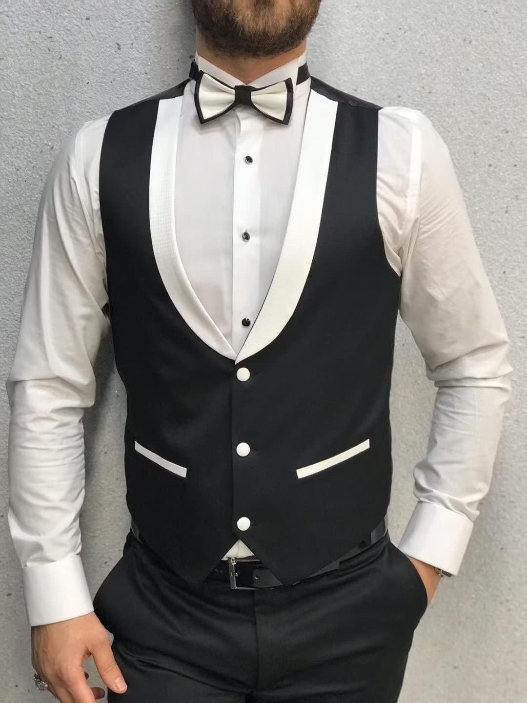 HUUTOE Men's 3 Piece Slim Fit Tuxedo Suit - One Button Blazer, Vest & Pants with Tie | Wedding, Prom, Formal Dinner & Business Attire