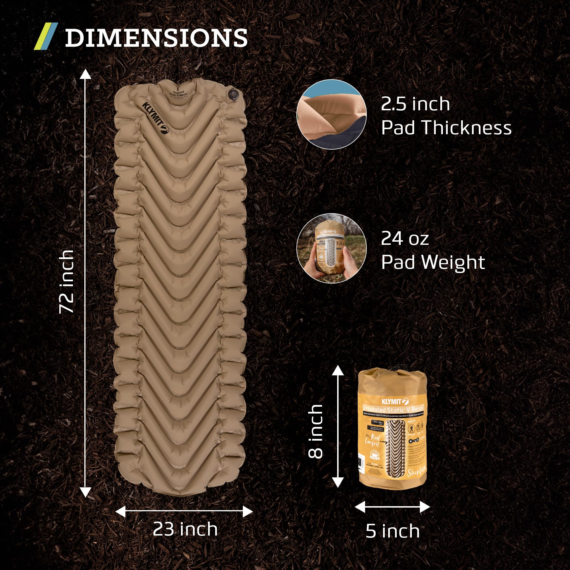 Klymit Insulated Static V Sleeping Pad - Recon 2020 | Ultralight Inflatable Camping Mat for Backpacking, Hiking & Outdoor Adventures | Cold Weather & 4-Season Use