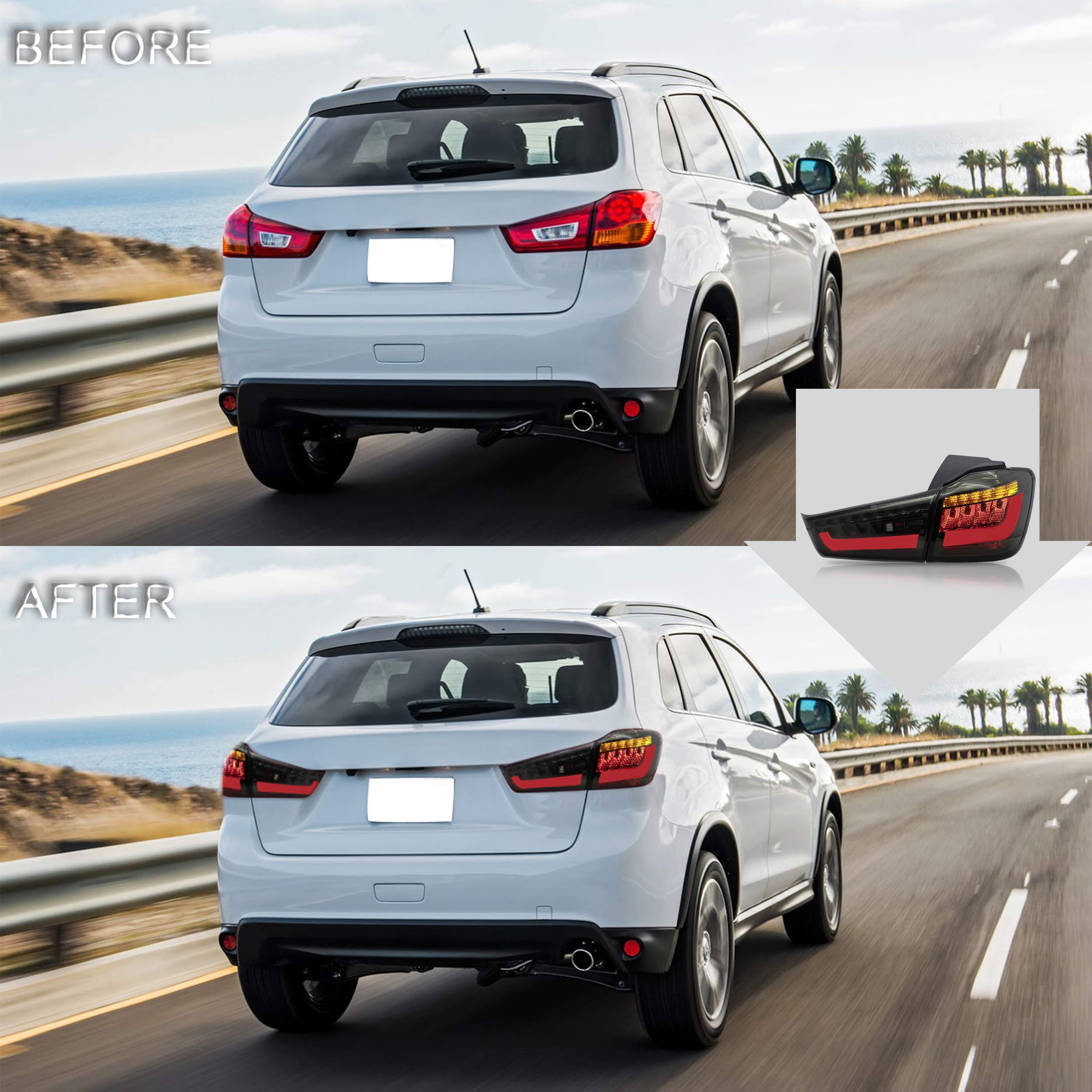 VLAND LED Tail Lights Assembly for 2010-2015 Mitsubishi ASX/Outlander Sport - Smoked Black Taillamps with Turn Signal, Reverse Lights & DRL - Plug & Play Installation - Perfect for Night Driving & Car Customization