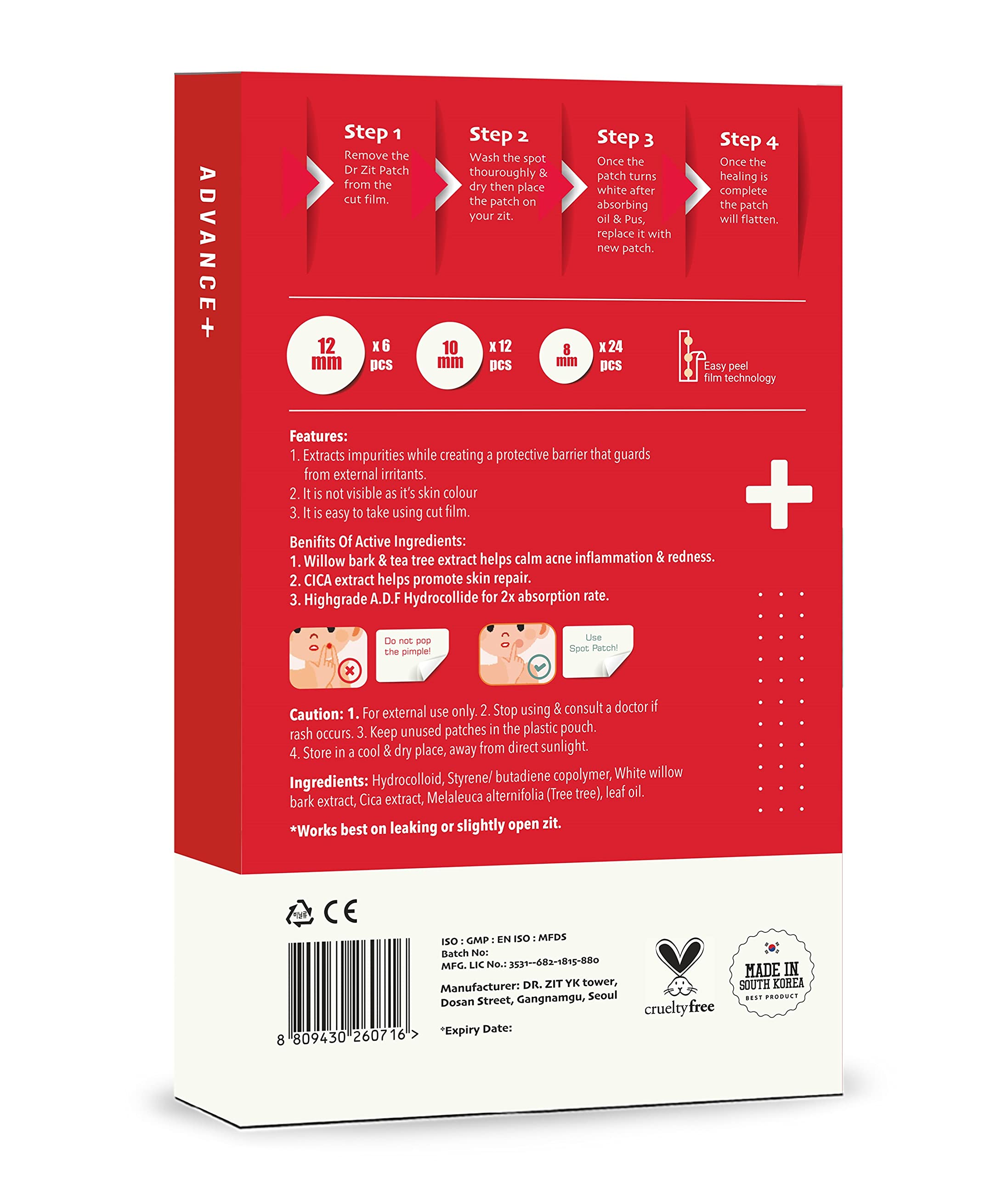 Dr. Zit Spot Patch - Hydrocolloid Acne Pimple Patches (42 Dots, 3 Sizes) for Blemish Treatment | Korean Made Sterilized | Perfect for Overnight Acne Care & On-the-Go Skin Rescue