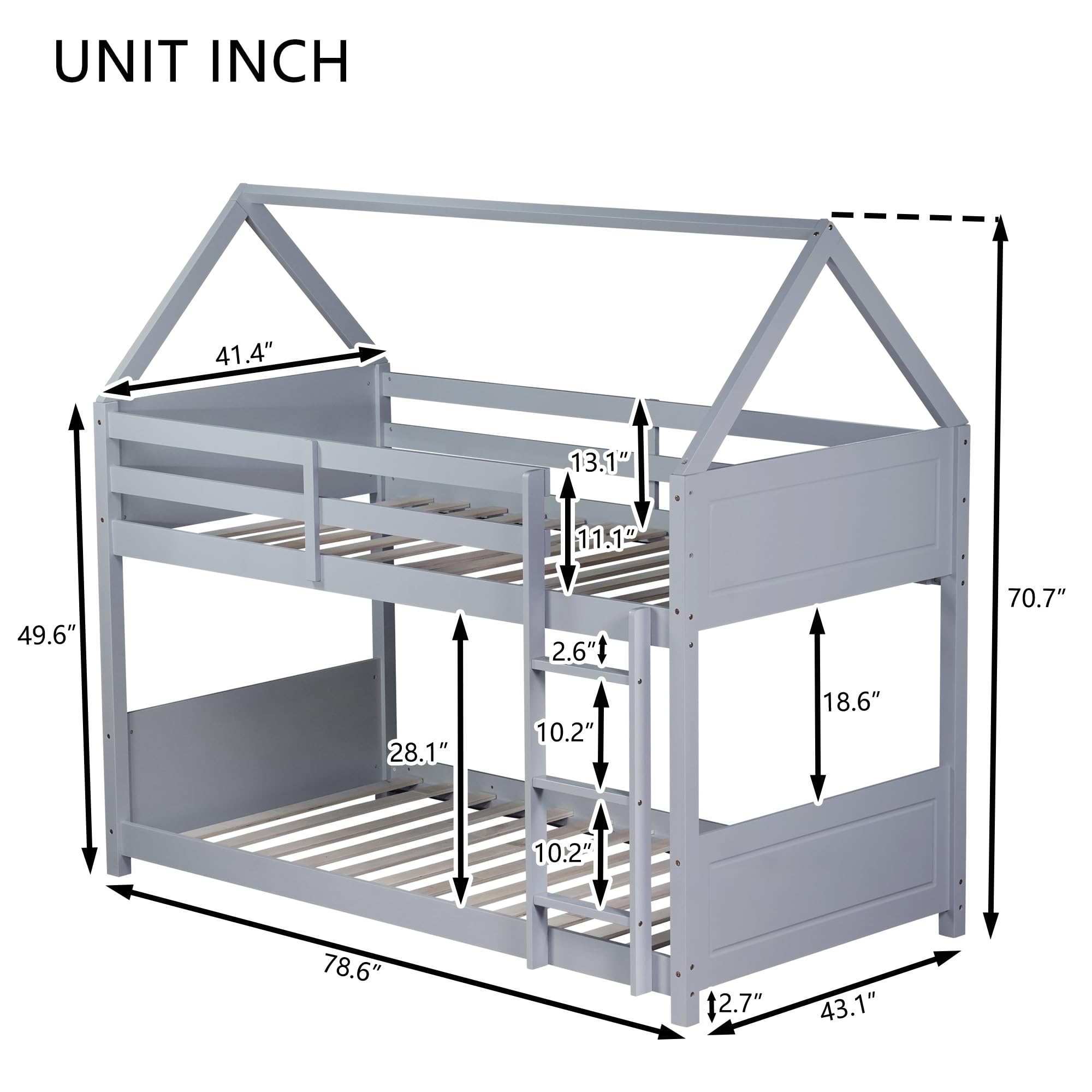 LZ LEISURE ZONE Twin Over Twin Bunk Bed with Guardrails & Ladder - Space-Saving Kids Bedroom Furniture, Light Gray - Perfect for Small Rooms, Shared Kids' Bedrooms & Sleepovers