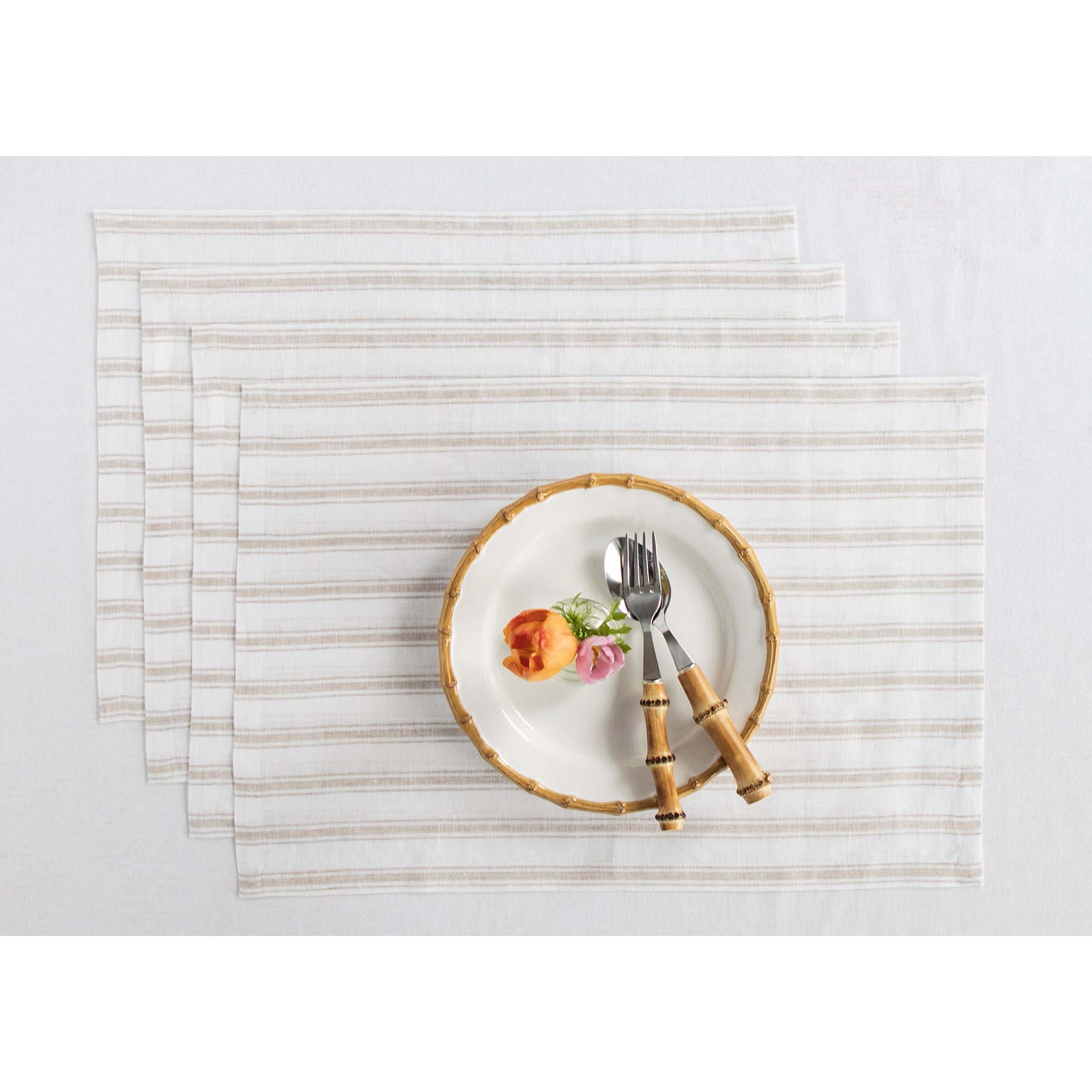 Stylish Capri Ticking Stripe Placemats - Set of 4 Cotton Table Mats for Dining & Kitchen Decor - Perfect for Farmhouse, Coastal, or Modern Home Settings