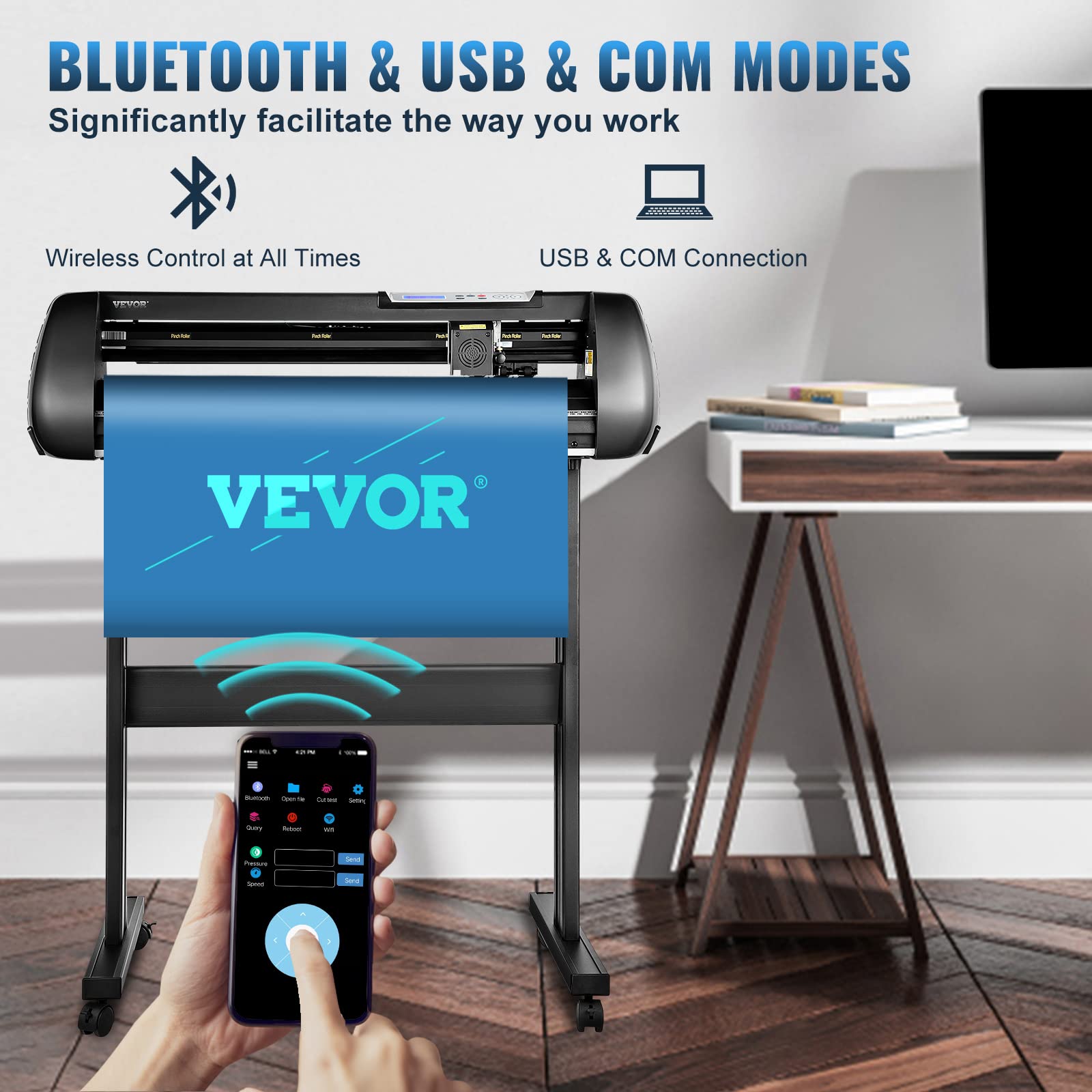 VEVOR 28-Inch Vinyl Cutter Plotter Machine with Stand - Adjustable Speed & Pressure for Sign Making, Compatible with SignMaster Software (USB/Bluetooth/COM) - Perfect for DIY Crafts, Decals, Stickers, and Professional Signage Projects