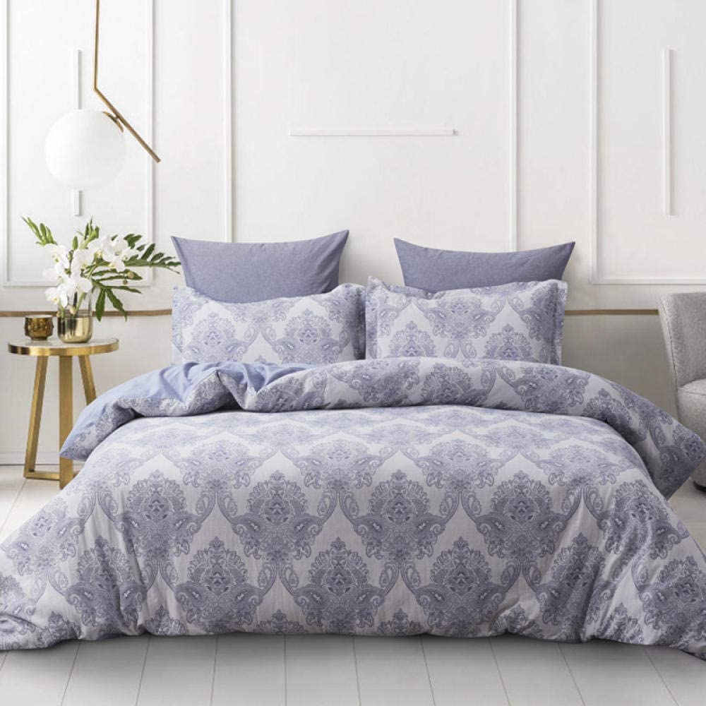 Luxury Velvet Flannel Duvet Cover Set - Soft Washed Cotton Jacquard Bedding with Pillowcases - Queen Size Blue - Perfect for Cozy Winter Nights & Master Bedroom Decor