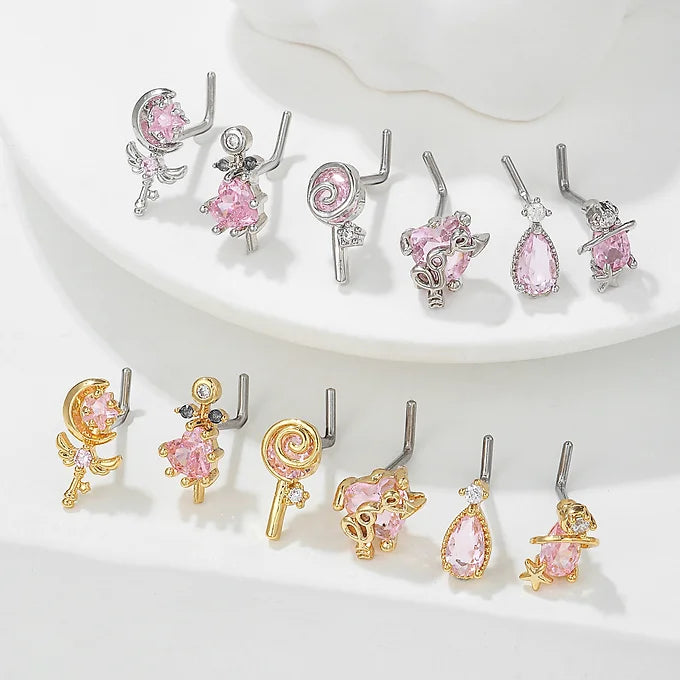 20G Surgical Steel Cute Lollipop L Bend Nostril Ring - Hypoallergenic Nose Piercing Jewelry for Women | Perfect for Everyday Wear, Parties & Special Occasions | BD045
