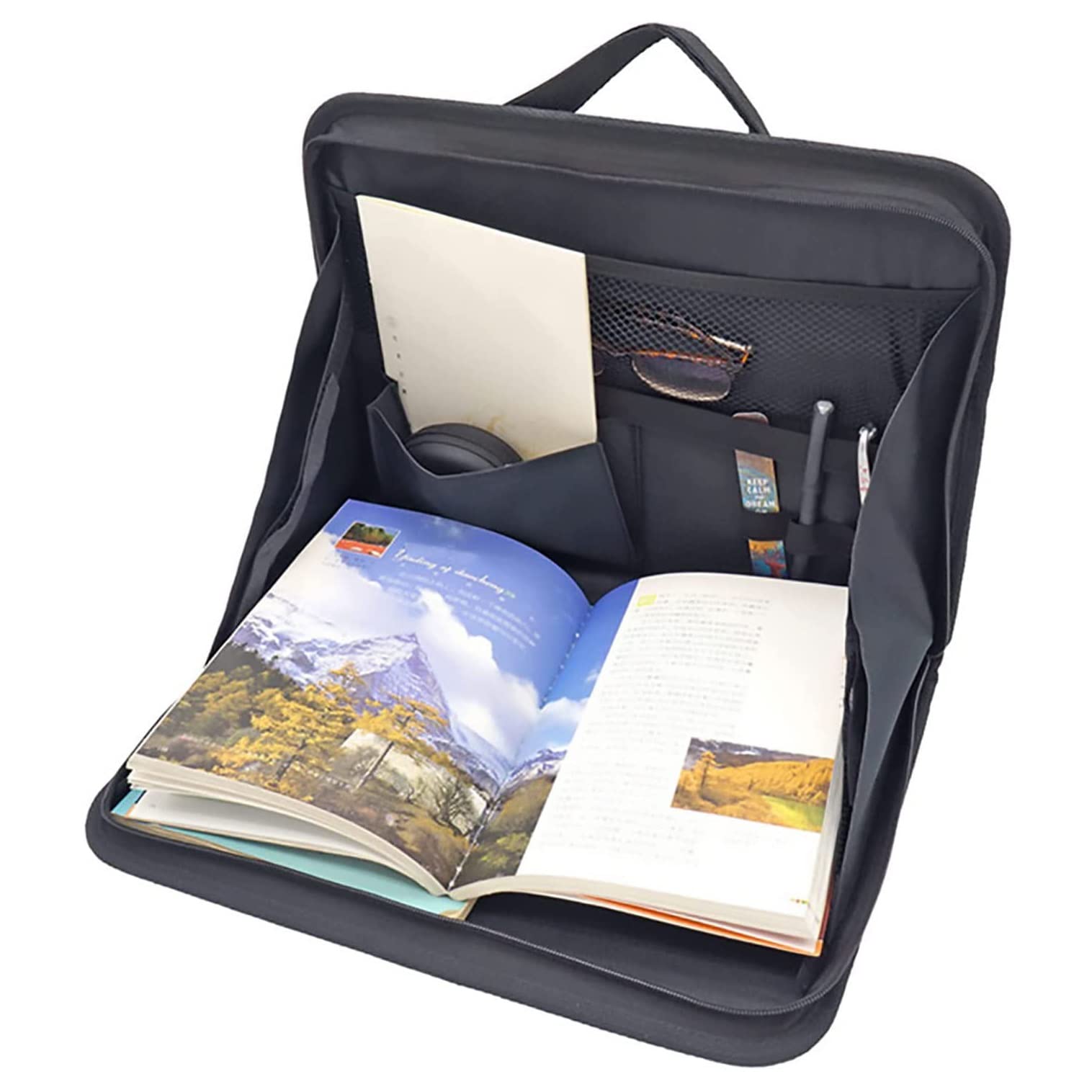 Foldable Car Steering Wheel Tray with Tablet Holder - Portable Laptop Desk for Back Seat, Travel Dining Table & Organizer - Perfect for Commuting, Road Trips, Kids Meals & Office Work on the Go