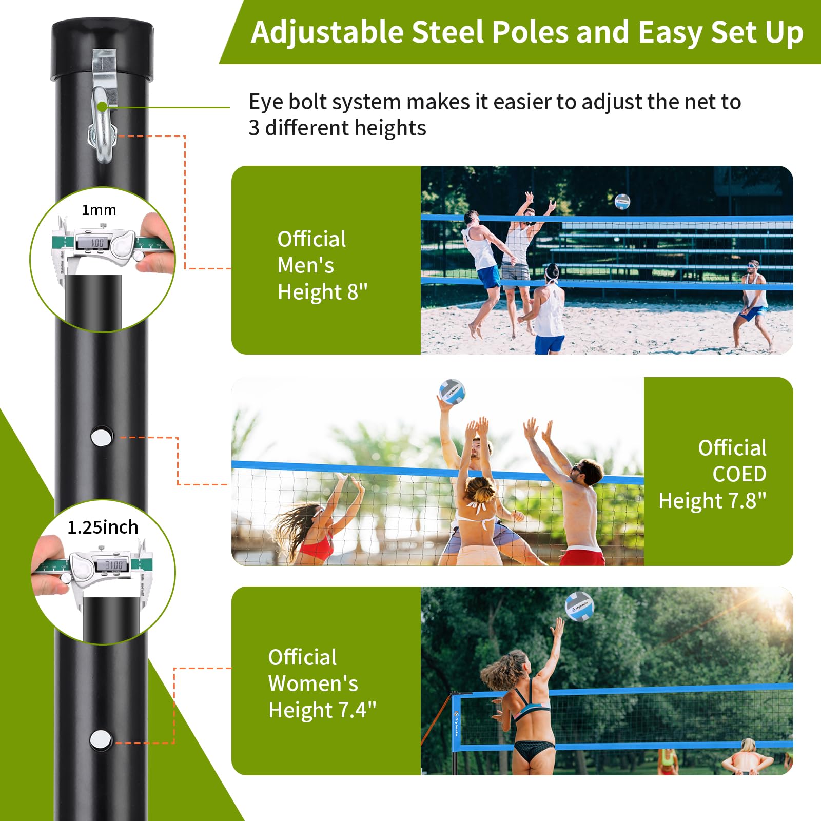Premium Outdoor Volleyball Net Set - Adjustable Height Rust-Resistant Poles, 32ft Heavy-Duty Anti-Sag Net, Includes PU Volleyball, Air Pump, Carry Bag & Boundary Lines - Perfect for Backyard, Beach & Park Games