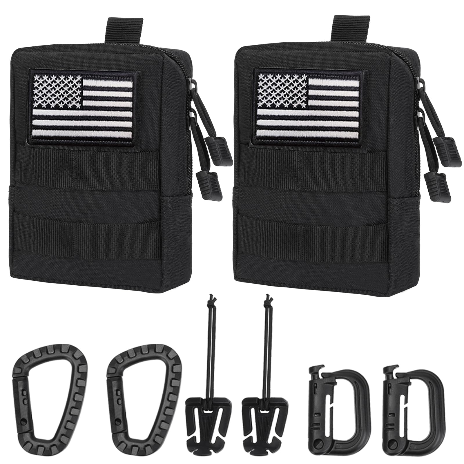 Tactical MOLLE Utility Pouch - Medical EDC Admin Pouch with US Flag Patch, Web Dominator & Elastic Strings - Perfect for EMT, First Aid, Camping & Outdoor Gear Organization