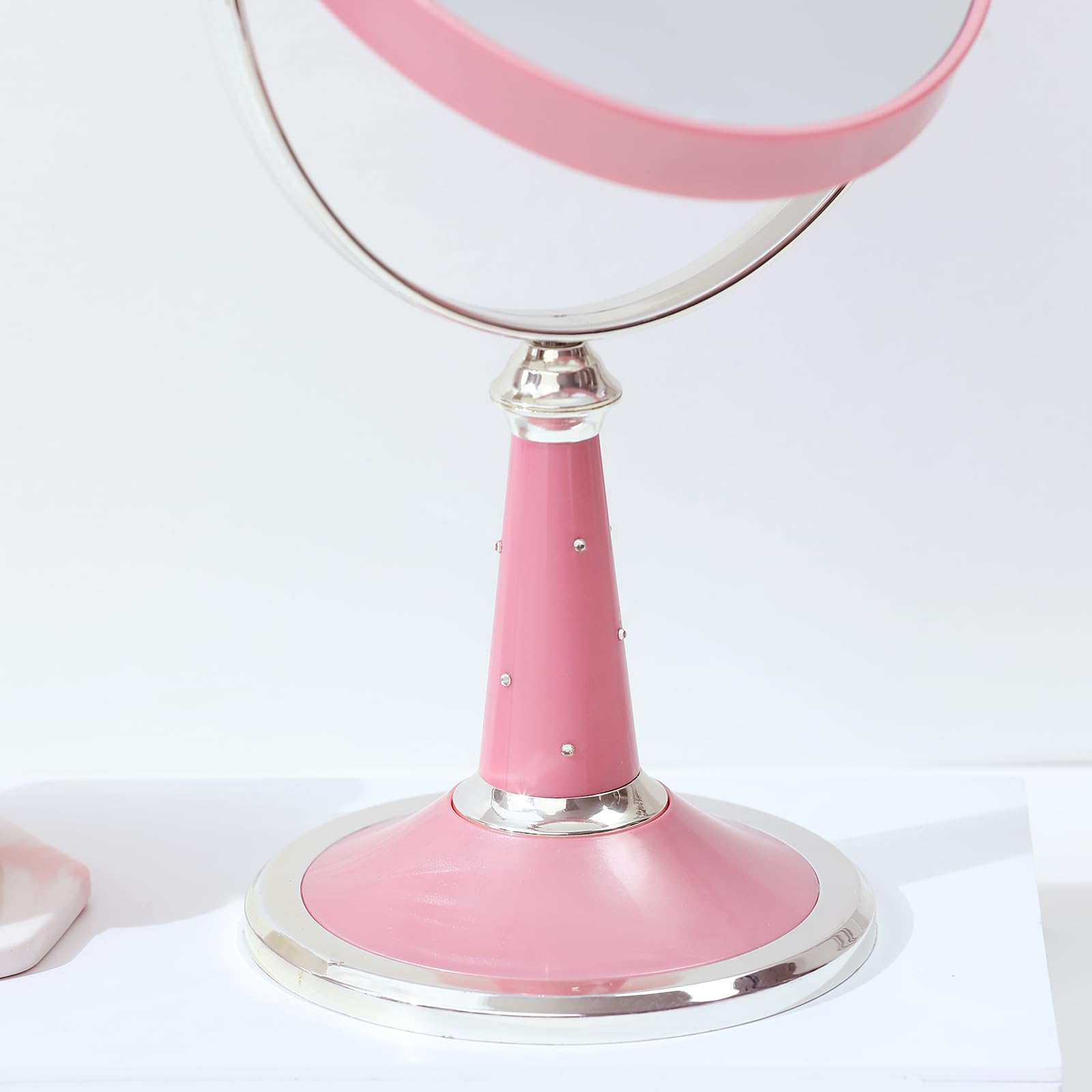 XPXKJ 6-Inch Two-Sided Swivel Vanity Makeup Mirror with 3X Magnification & Diamond Design - Perfect for Dressing Table, Bathroom, and Travel (Pink)