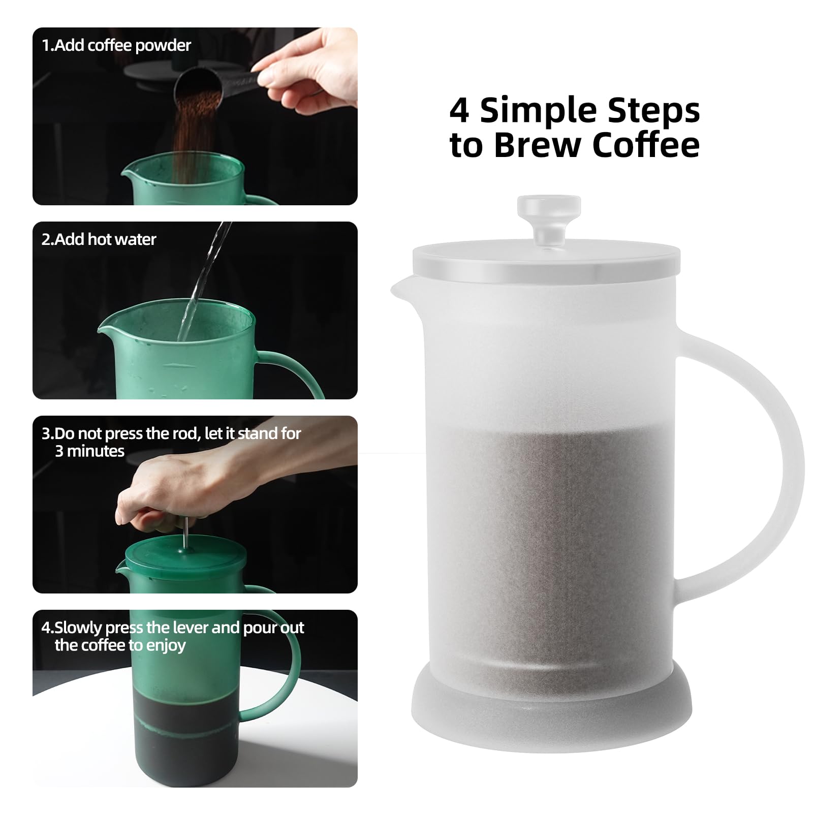 Premium French Press Coffee Maker - 34oz Borosilicate Glass, Heat Resistant & Durable, Frosted Blue Design - Perfect for Home, Office, and Camping Brewing