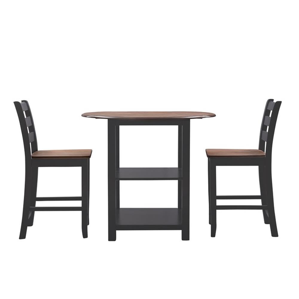 Powell Furniture Linon Cain Wood 3-Piece Dining Counter Set in Black - Perfect for Small Spaces, Breakfast Nooks & Modern Kitchens