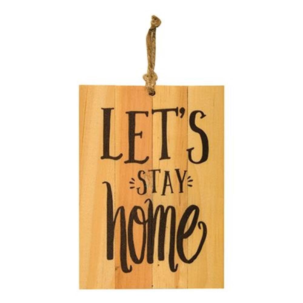 Let's Stay Home Slat Sign - 4x6 Inches Rustic Wooden Wall Decor for Farmhouse, Porch, or Entryway - Perfect for Home Decor and Gifts