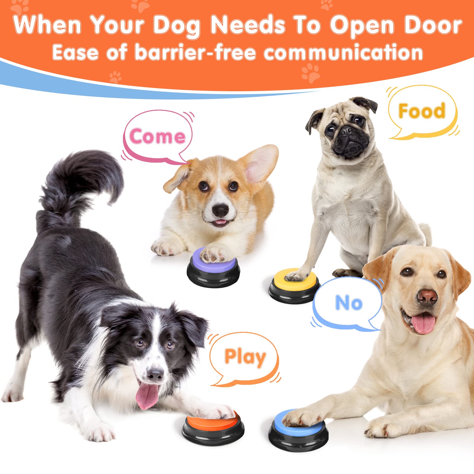 Dog Communication Buttons - 4 Recordable Sound Buttons with 24 Training Scenes & Non-Slip Mat for Pet Training | Includes 8 AAA Batteries | Perfect for Teaching Dogs to Talk & Express Needs
