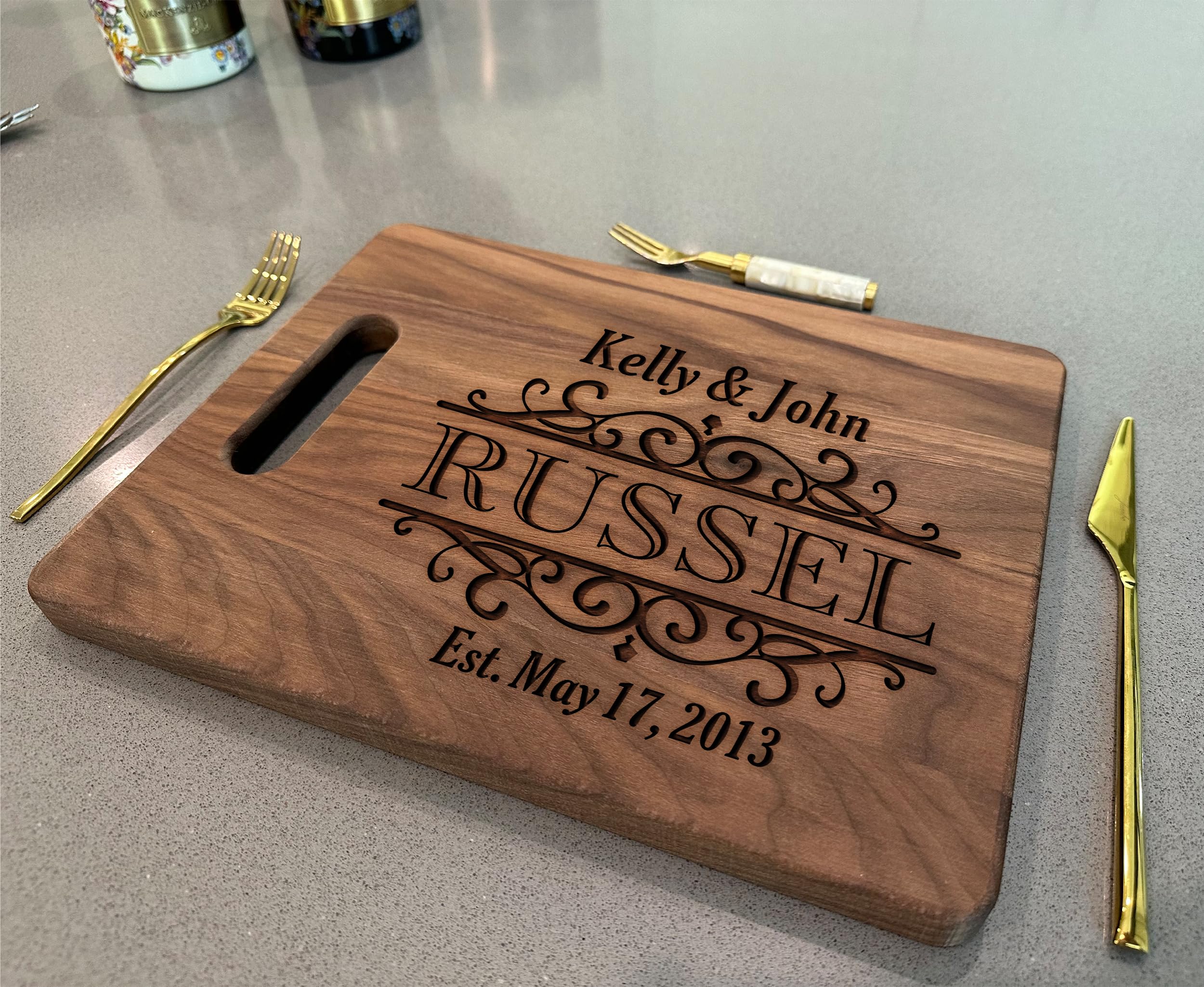 Custom Engraved Mr & Mrs Cutting Board - Personalized Wedding Gift for Couples, Walnut Wood Housewarming Present - Perfect for Anniversaries, Bridal Showers & Newlywed Kitchens