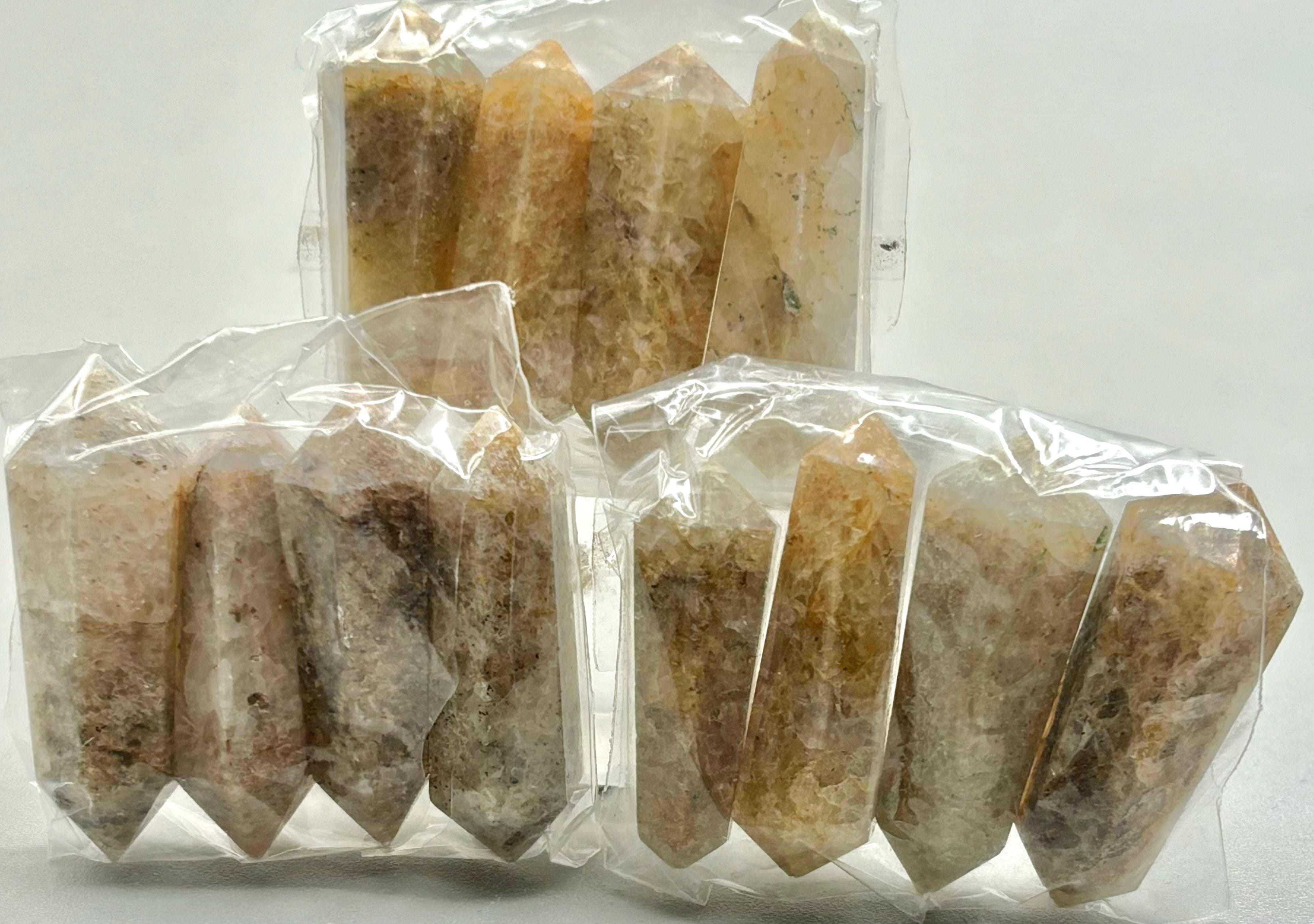 4-Piece Double Terminated Golden Healer Quartz Points - Natural Healing Crystals for Meditation, Reiki, Energy Work & Spiritual Growth