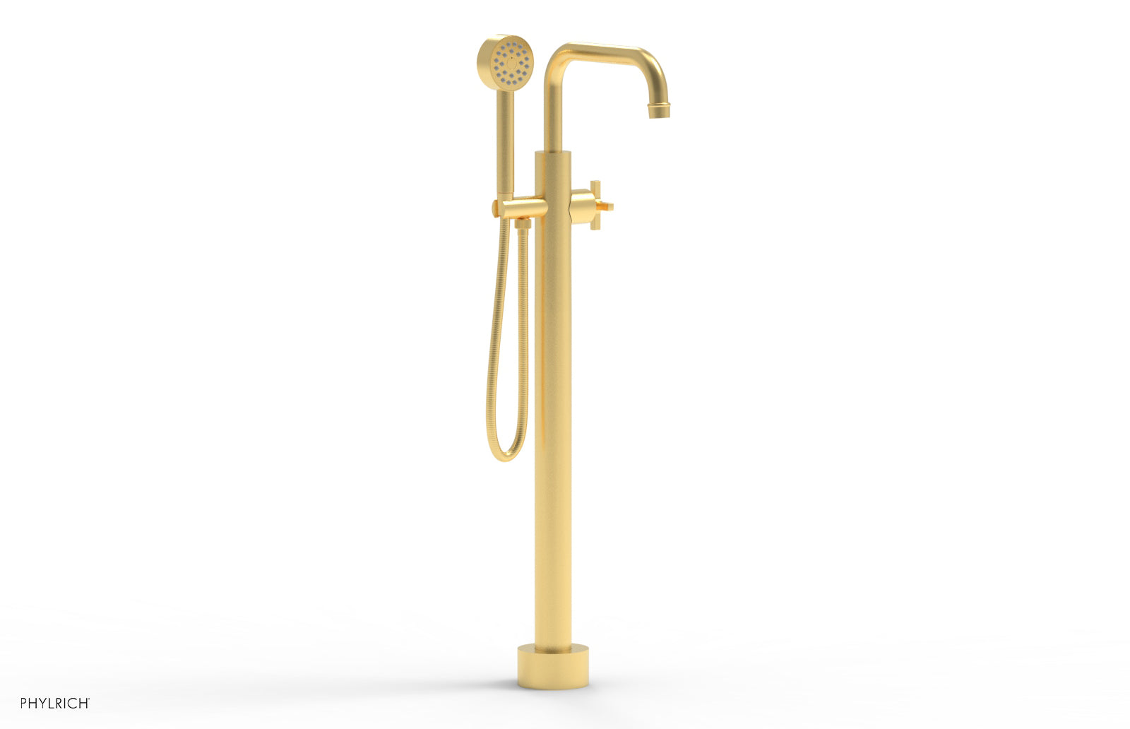 HEX MODERN Tall Floor Mount Tub Filler with Cross Handle & Hand Shower - Model 5015401 - Perfect for Luxury Bathroom Renovations & Spa-Like Showers