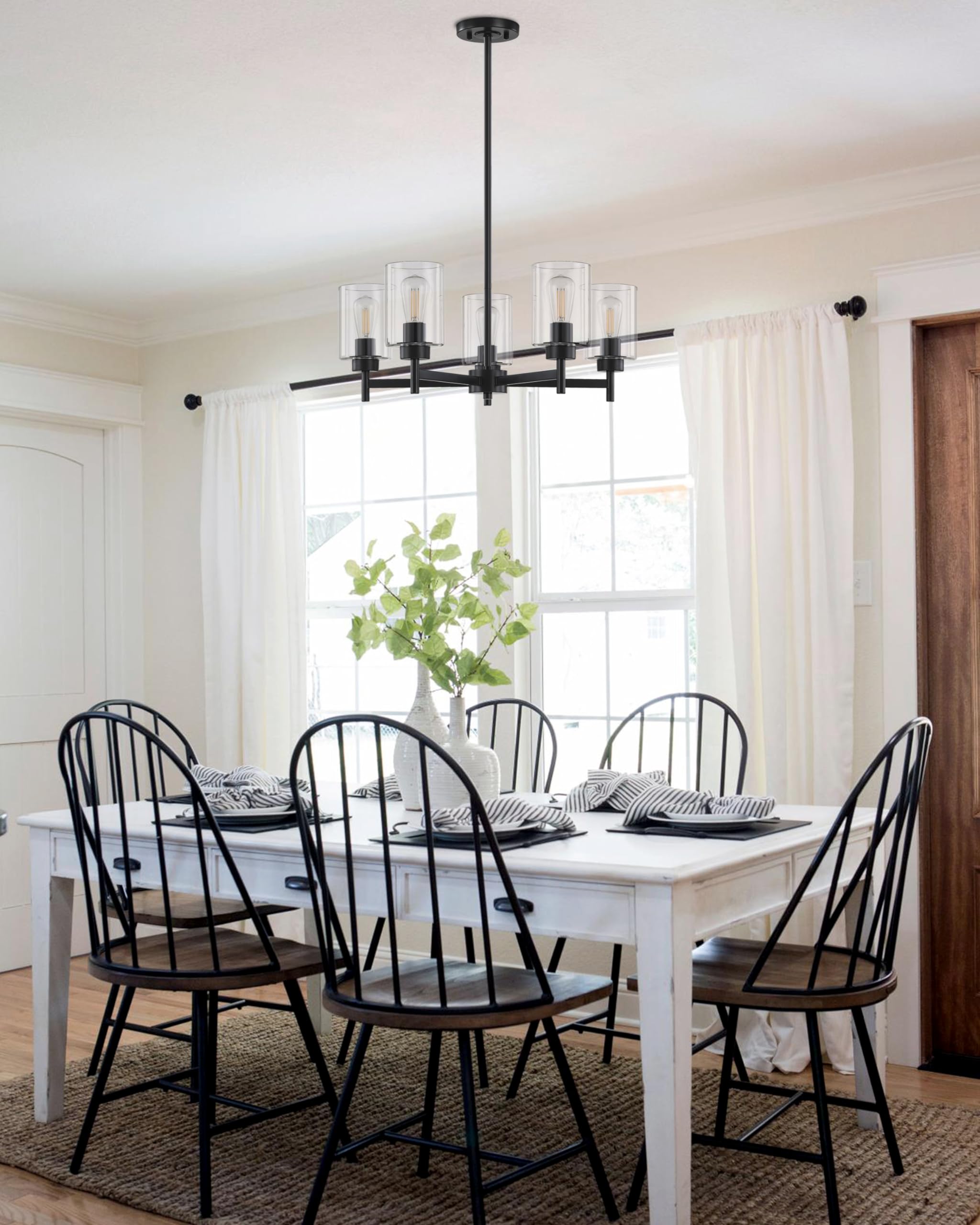 Doraimi Lighting 5-Light Black Chandelier - Classic Ceiling Pendant Light with Clear Glass Shade for Dining Room, Living Room, Meeting Room | Elegant Lighting Fixture for Home & Office Decor