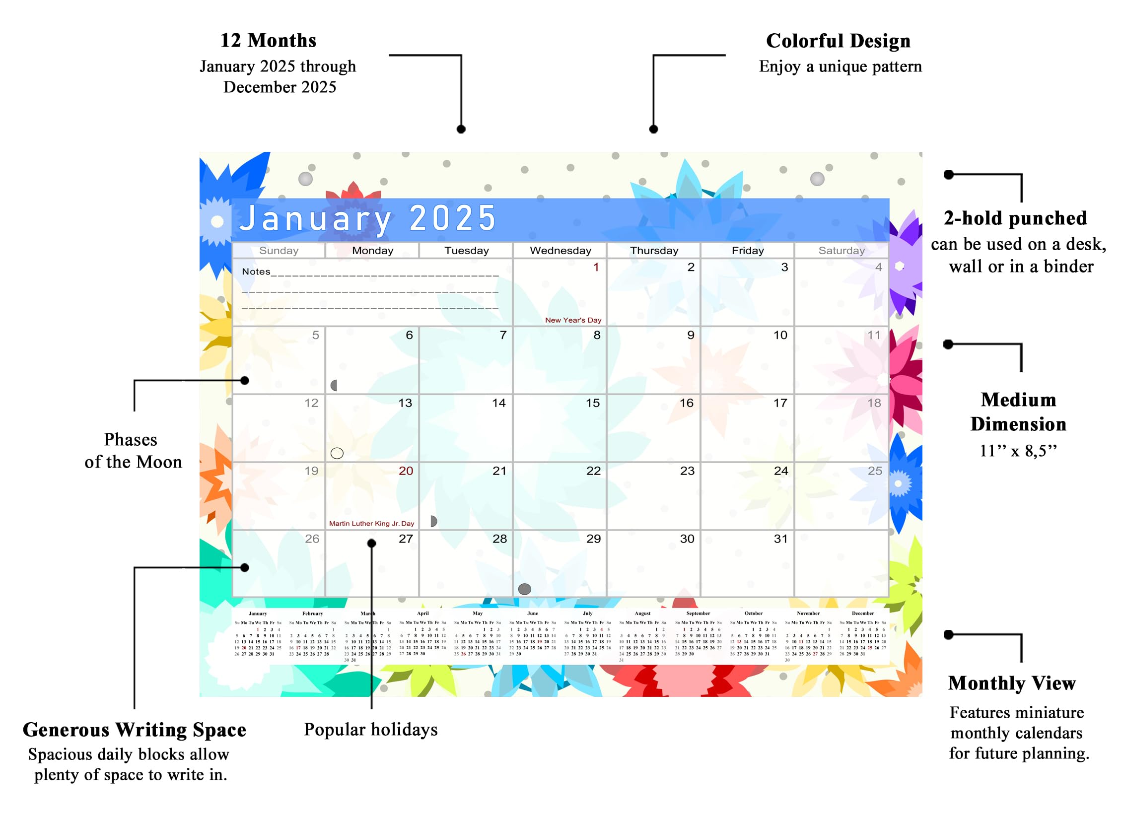 2025 Monthly Magnetic & Desk Calendar - 12-Month Wall & Desktop Planner with Stickers - Perfect for Office, Home & School Organization (Edition #01)